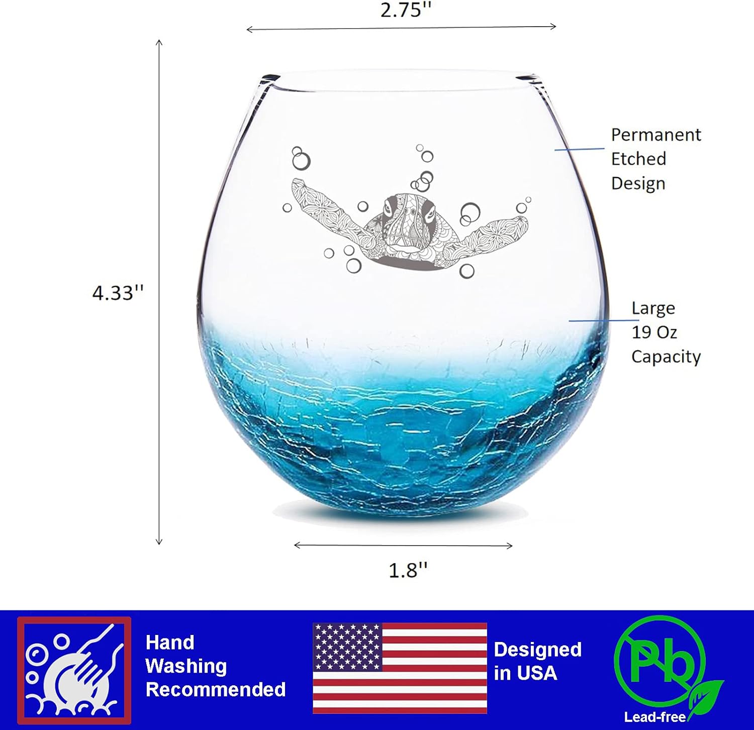 Etchpress Christmas Day Gifts for Mom from Daughter, Tribal Sea Turtle Handmade Engraved Crackle Turquoise Wine Glass for Beach, Gifts for Sea Turtle Lovers Women Men