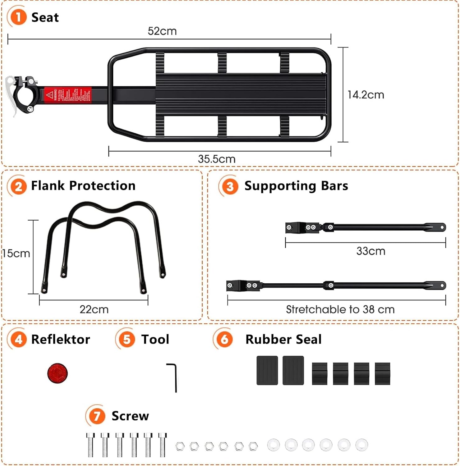 Rear Bike Rack Adjustable Bicycle Rear Cargo Rack Rear Rack Bike Rear Seat Luggage Rack Quick Release Load 90kg Aluminum Alloy Material with Reflector for Cycling