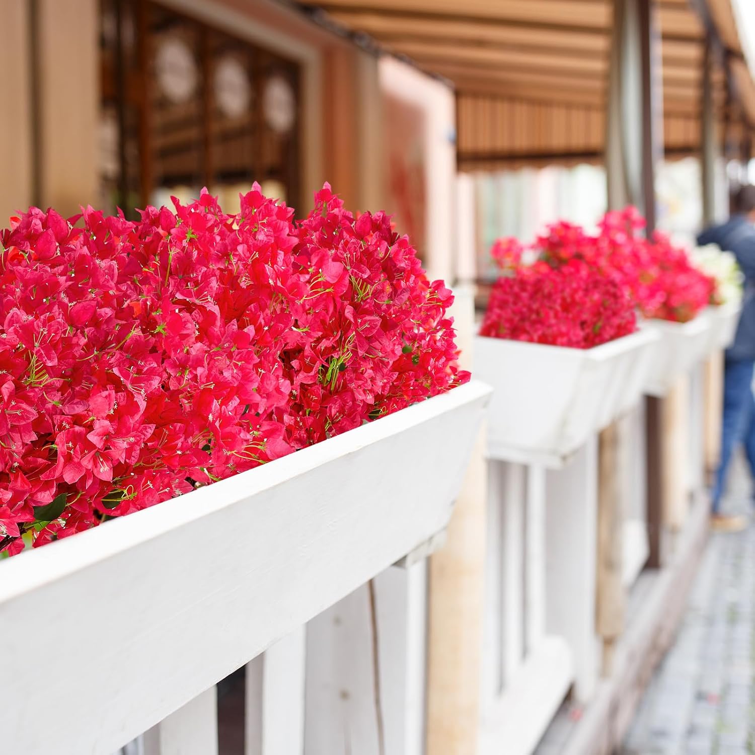 6 PCS Silk Bougainvillea Artificial Flowers，UV Resistant, 36 Branches, Long Stems Faux Flower, Realistic Fake Bougainvillea Vines, for Wedding Porch Home Party Garden DIY Decor - 38 inch (Rose Red)