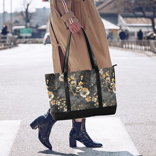 Miniatura 6 de Fondo gris y negro con flores doradas on It bolso de hombro para portátil de moda con cremallera bolsa de 14 pulgadas para viajes piscina natación