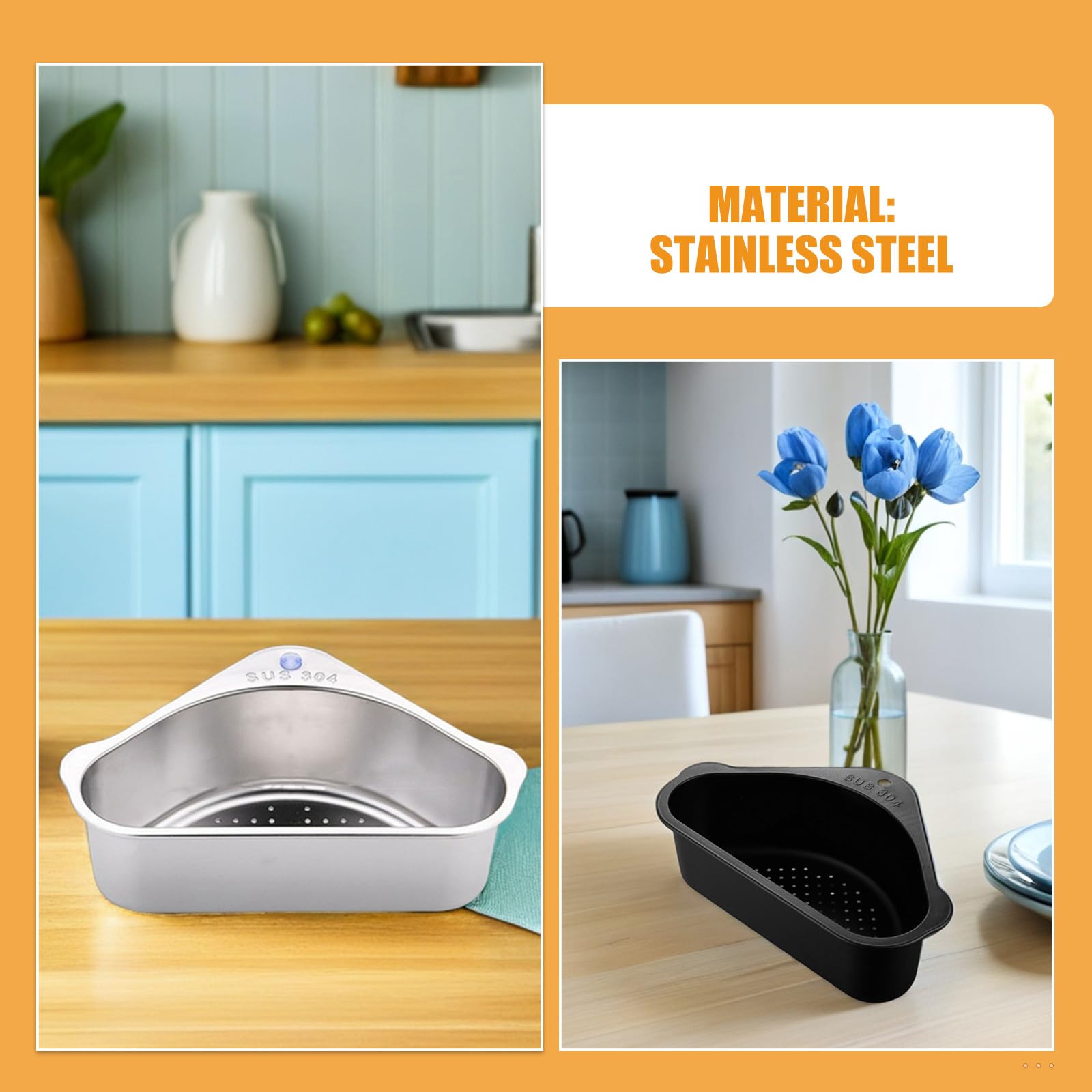 NUOBESTY Colador de desagüe lateral para fregadero: cesta de acero inoxidable para recoger alimentos, cesta colgante para fregadero de esquina, filtro para residuos de comida de cocina y limpieza de