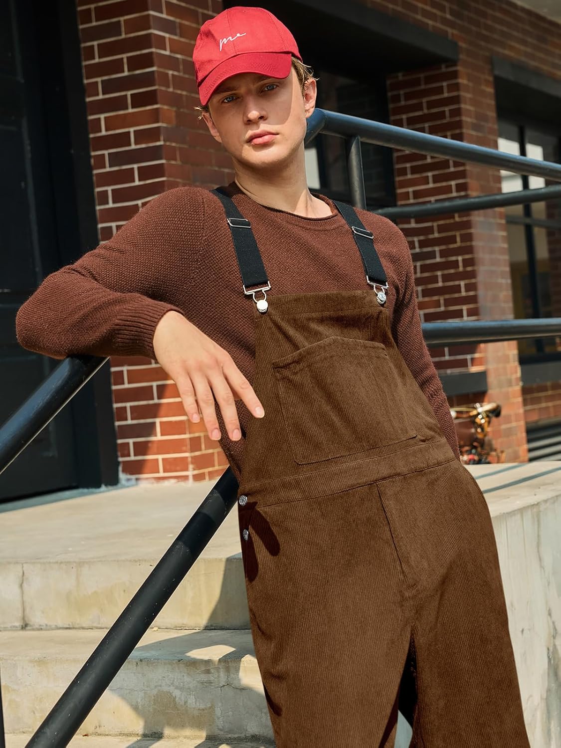 Runcati Mens Corduroy Bib Overalls Casual Adjujstable Strap Workwear Fashion Fall Winter Loose Fit Jumpsuit - Image 2