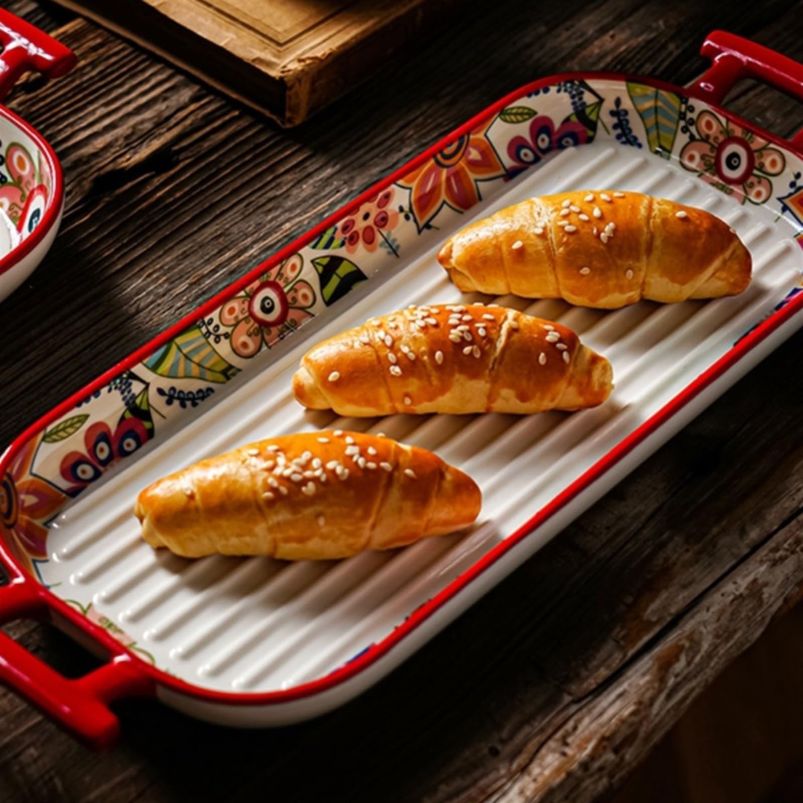 Naczynia do pieczenia Naczynie do pieczenia Ceramiczna miska Prostokątne podwójne ucho Domowa kuchenka mikrofalowa Piekarnik Parowiec Podwójne Pieczony ryż zapiekania Tace piekarnika(32.2cm)