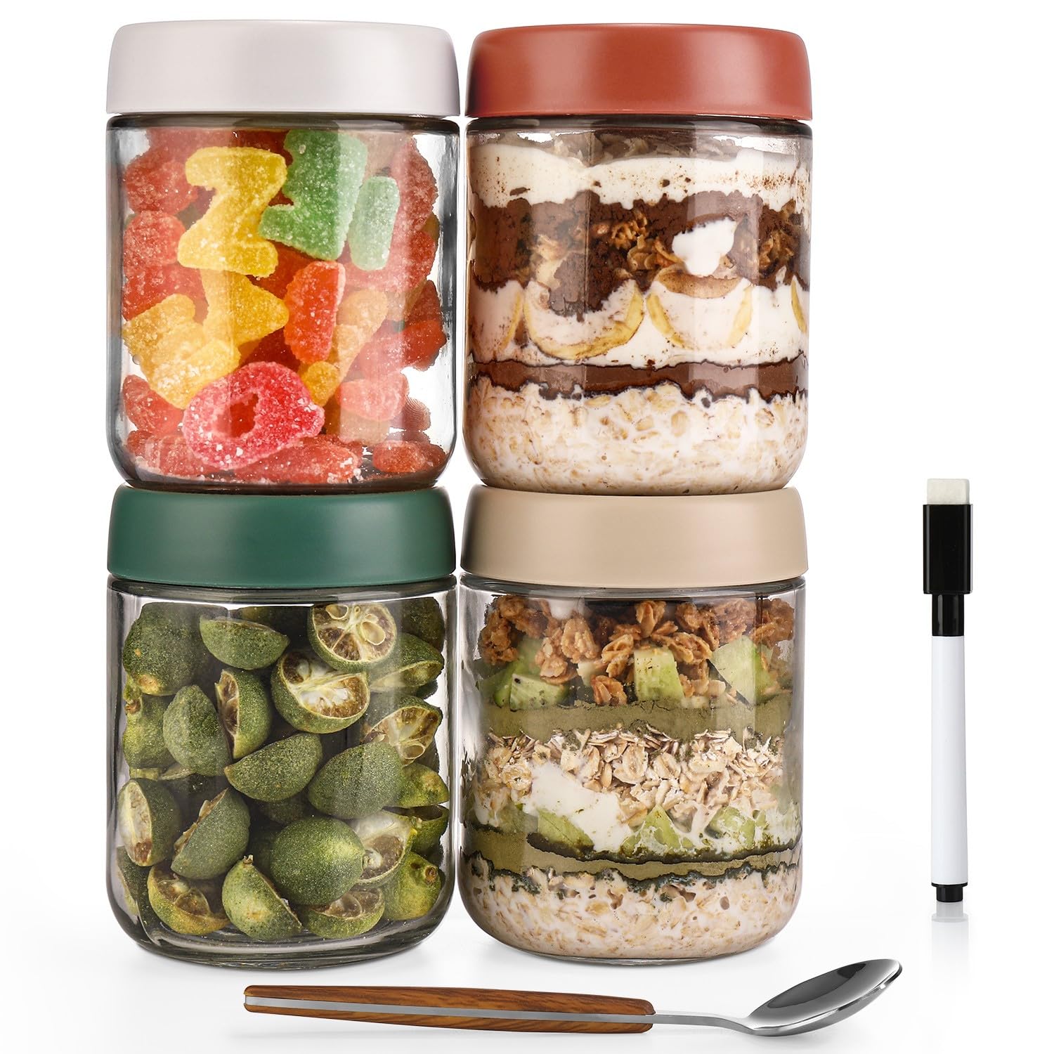 TIANYI-Lot De 2 Boîtes à Avoine De Nuit De 473,6 G Avec Couvercles Bocaux En Verre Avec Couvercles En Bambou Bocaux En Verre Avec Couvercles Hermetiques Pour Yaourt Salade Chia Bocaux Mason A