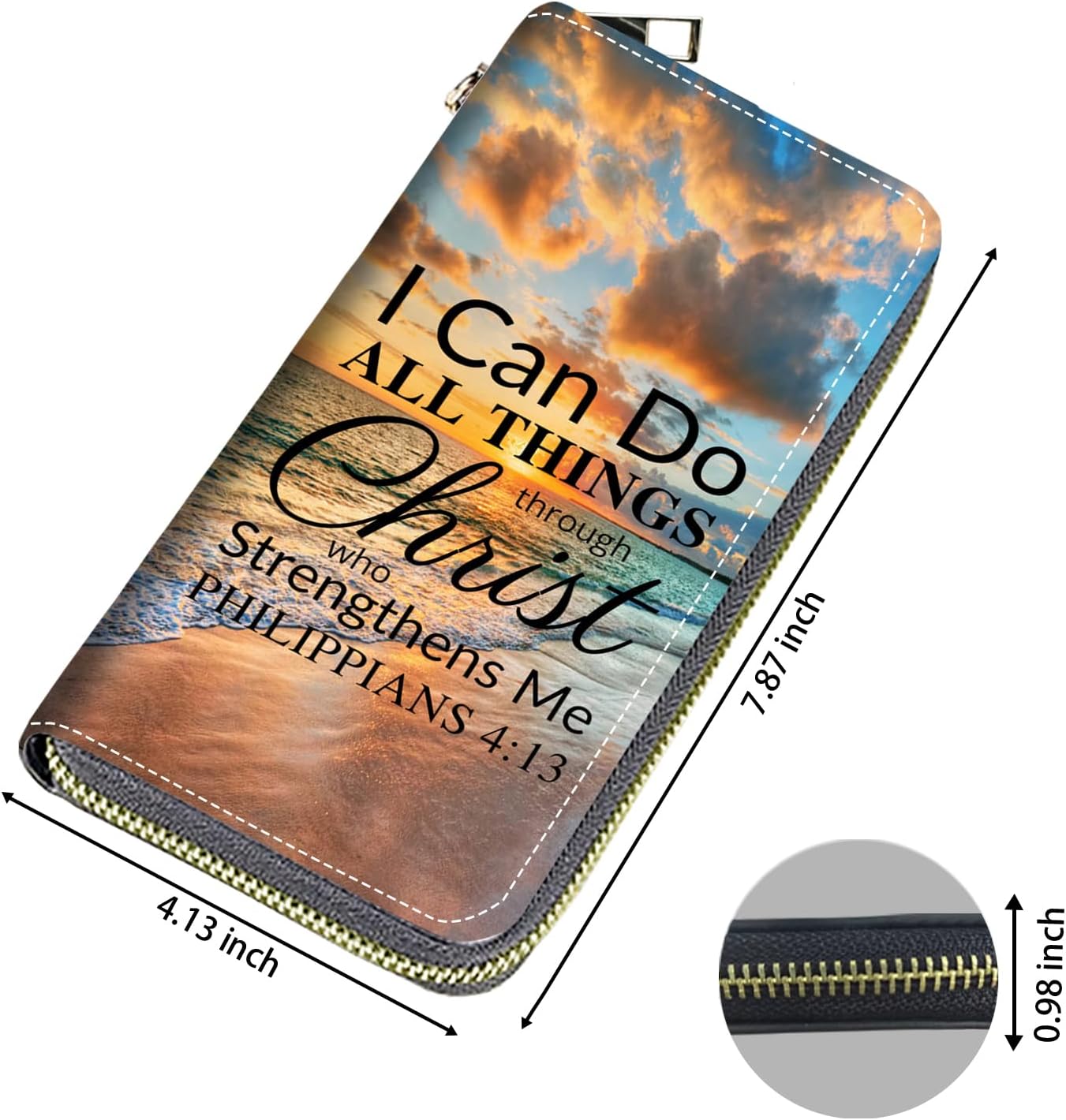 Women's Large Capacity Wallet, Portable PU Leather Zipper Wallet for Smart Phone/Card/Coin/Cash, Multifunctional Clutch Wallet with Removable Wristlet Strap, Bible Verse Philippians 4-13 - Image 2