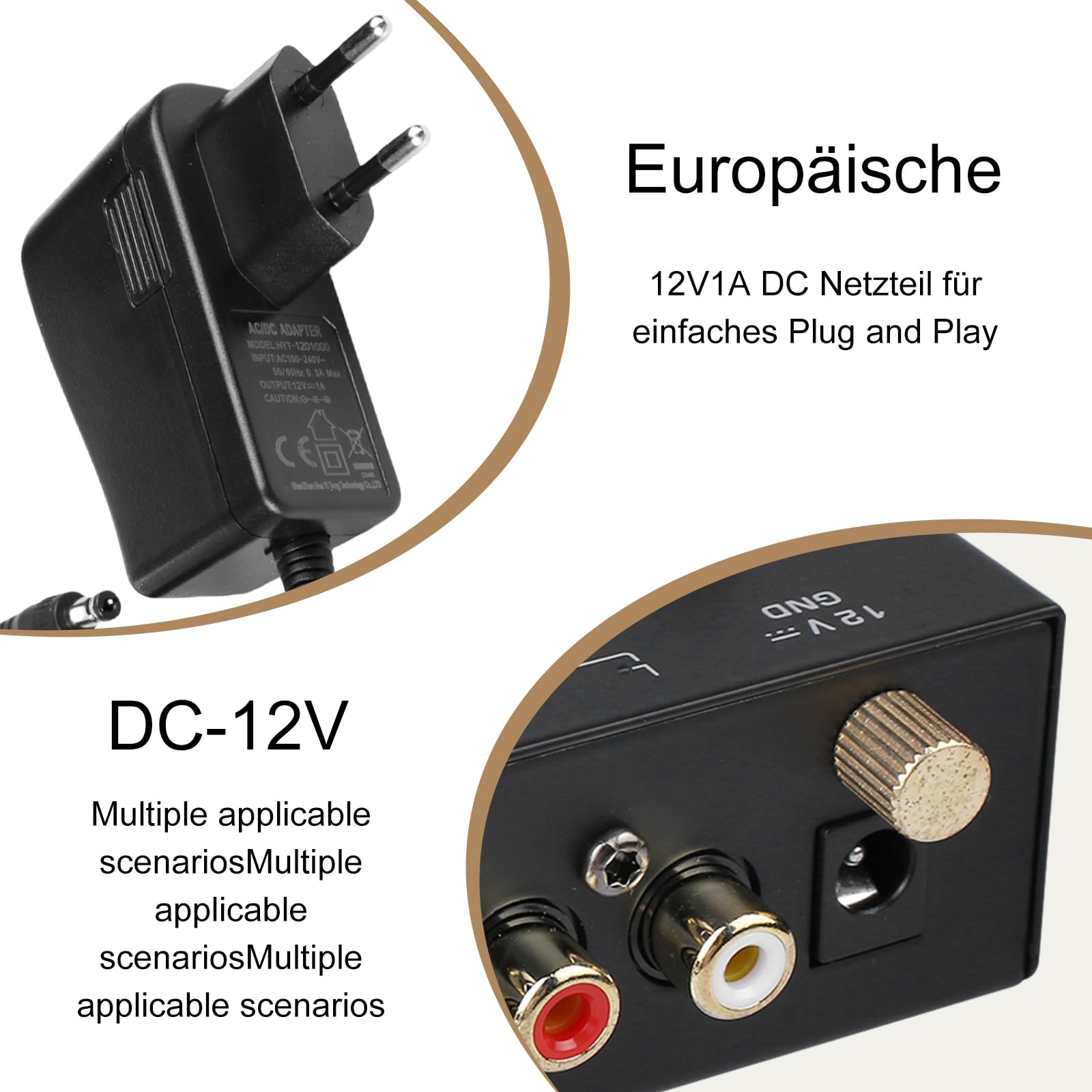 Préamplificateur Phono pour Platine Vinyle - Préampli Phono pour Platine avec Système de Lecture MM, Entrée et Sortie RCA, Amplificateur Stéréo avec Niveau, Noir