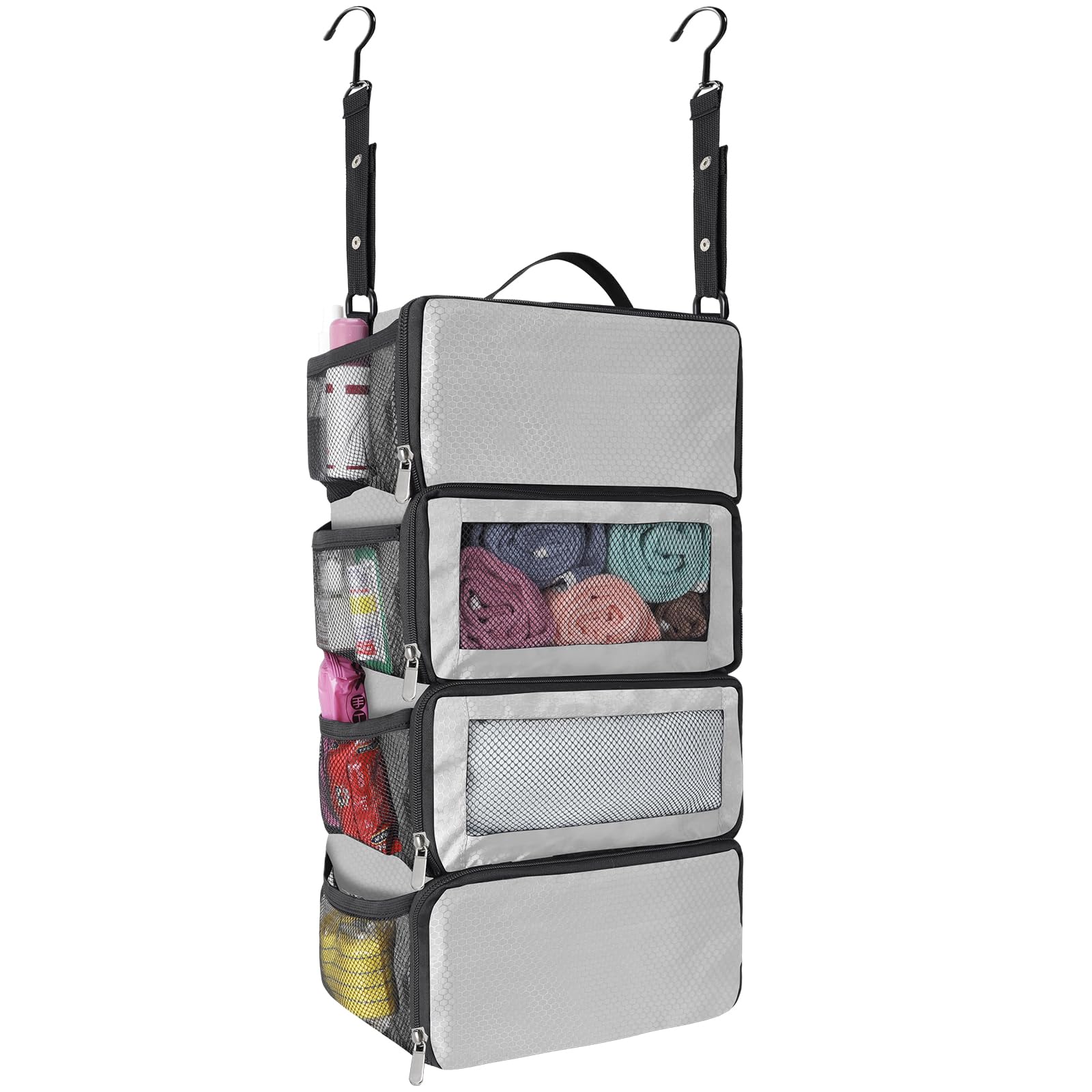 esouler Suitcase Organizer - Hanging Packing Cubes & Portable Collapsible Travel Shelves for Carry-on (Grey, Small)