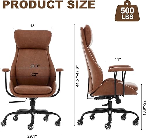 Miniatura 2 de Silla de escritorio de oficina en casa, silla ergonómica de PU para computadora con soporte lumbar, altura ajustable, silla giratoria de 360,