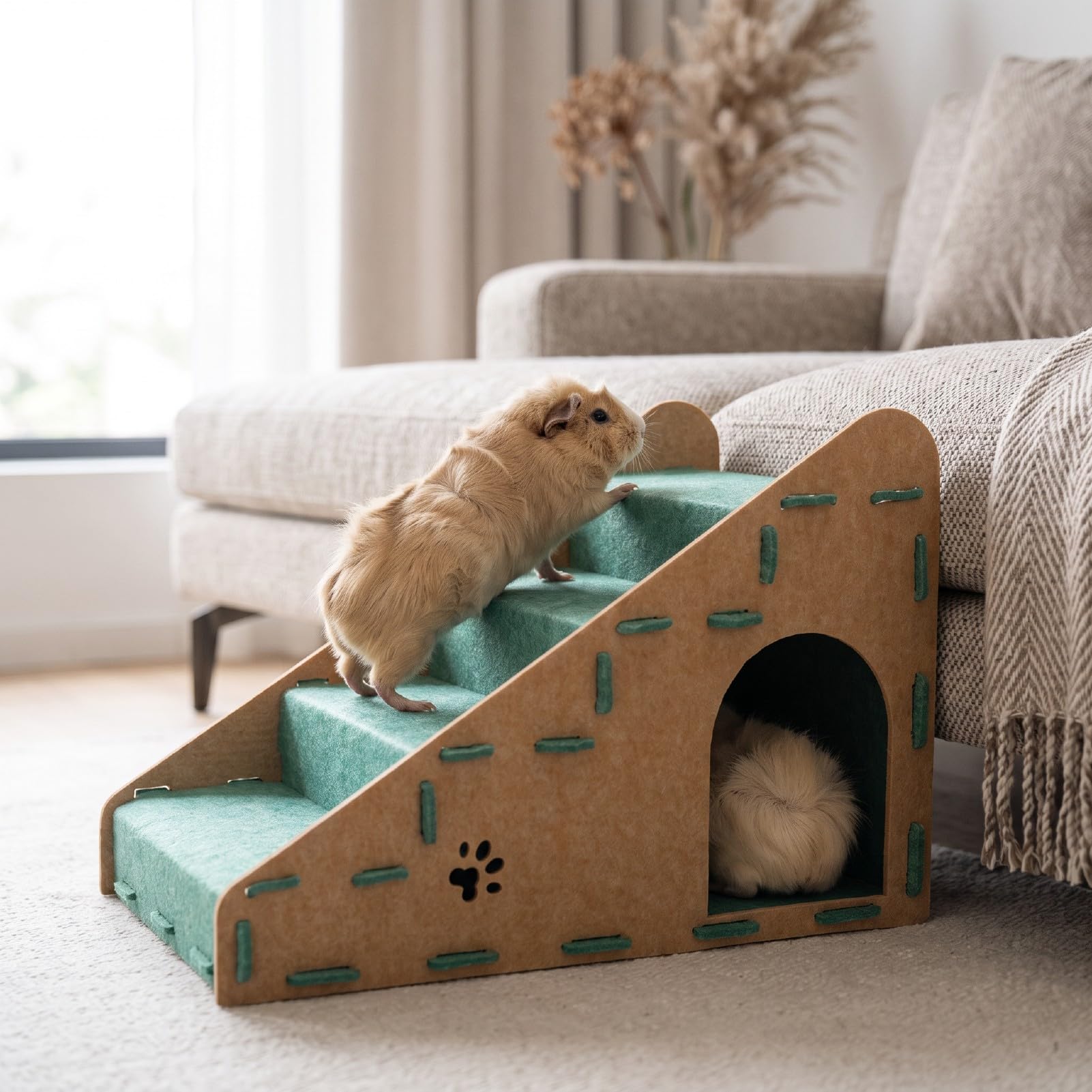 Asixxsix Rampette per Cani e Gatti di Piccola Taglia, 4 Gradini, Verde, per | Feltro Ad Alta densità Rimovibile, Assemblaggio Senza Attrezzi, Sicuro per Letti da 20 a 60 Cm, Gradini Antiscivolo