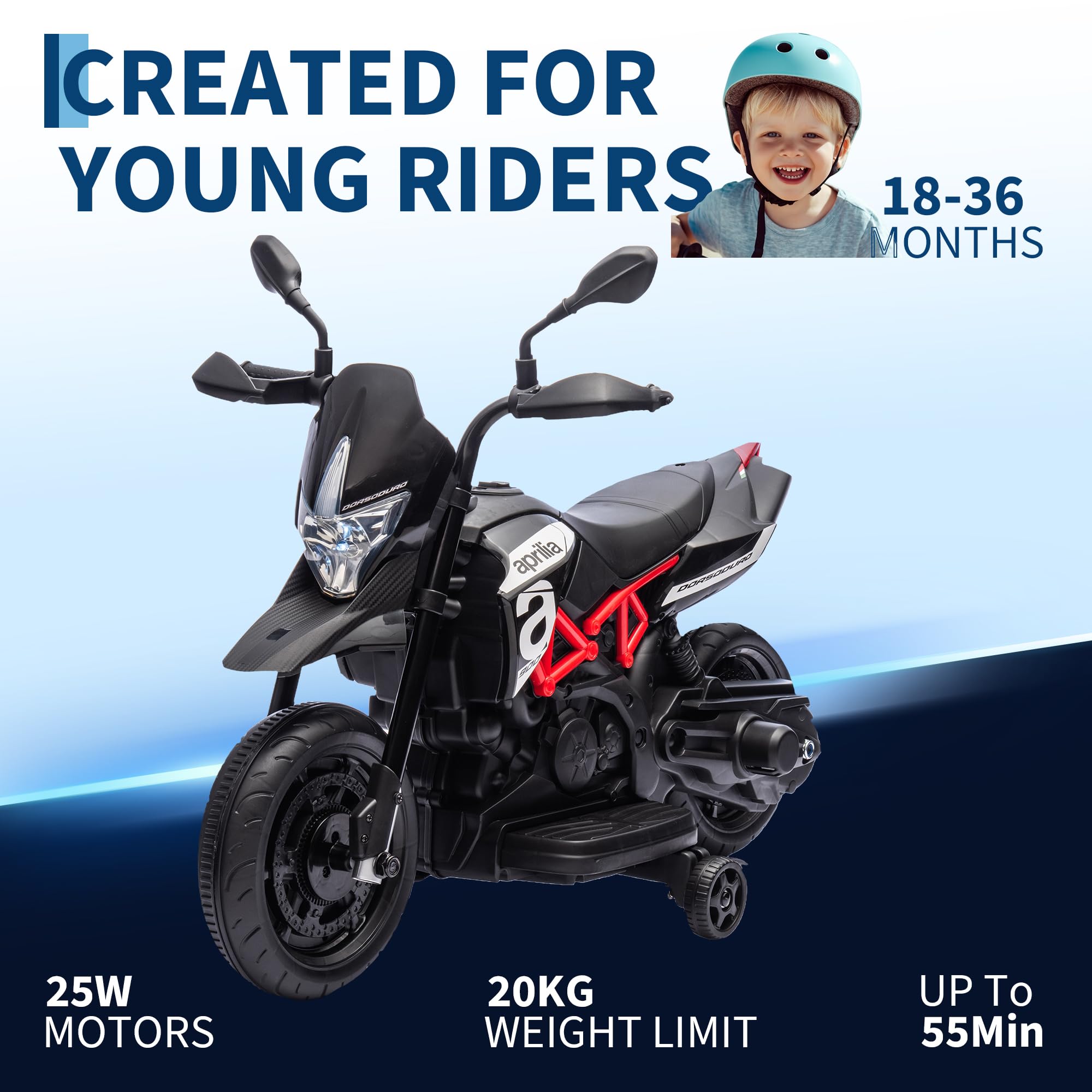 Garvee Mini Moto Elettrica Per Bambini 6V, Licenza Ufficiale Aprilia,Grigio