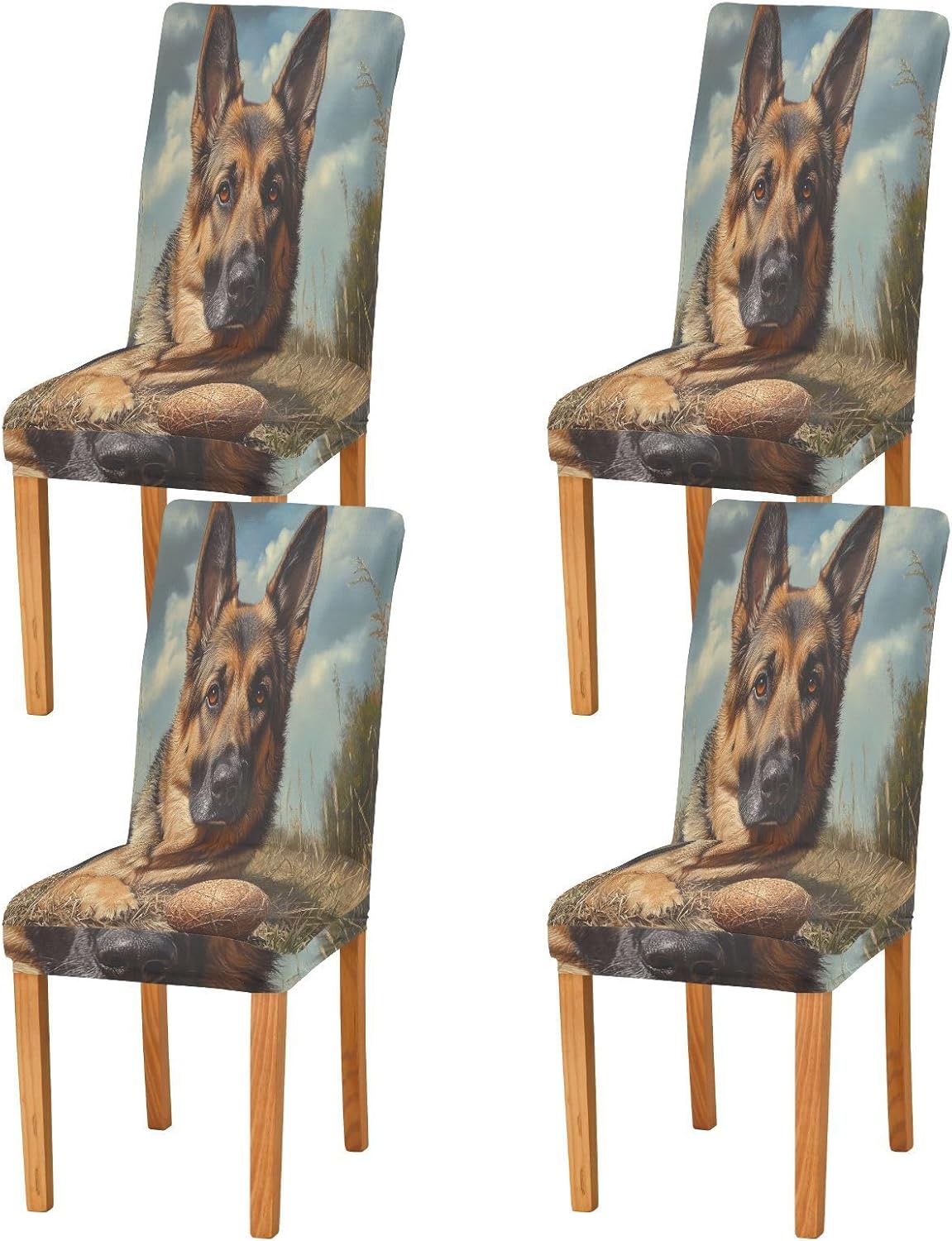 ALAZA Chair Covers for Dining Room, German Shepherd Dog Play Boll Stretch Chair Cover Sets Chair Protector Removable Washable for Ktichen Restaurant Hotel