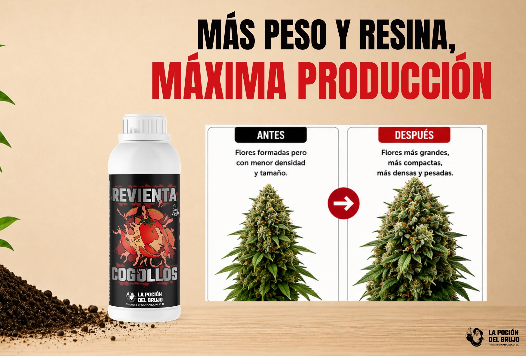 REVIENTA COGOLLOS BASIC – "Cannaboom" (600ml) | P₂O₅ 14% + K₂O 15% | Engordador de Cogollos | Máxima Densidad y Peso | Producción XL | El Único y Original