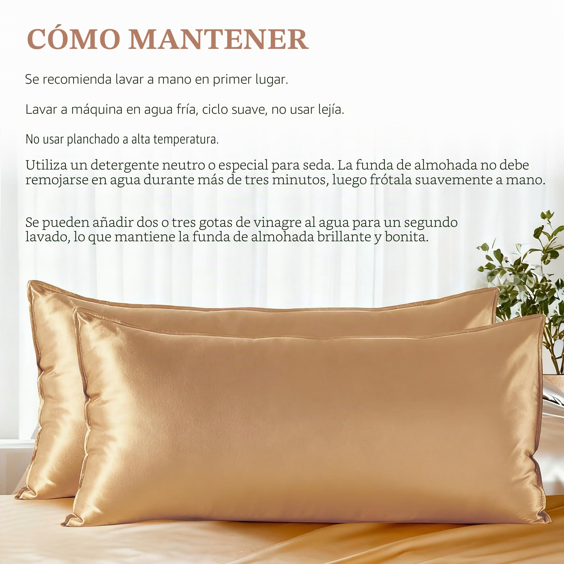 Fundas de Almohada de Seda 100% Morera Natural 22 Momme, Suaves y Cuidado de la Cabello Funda de Almohada de Seda 2 Piezas Champán (40 * 80cm)