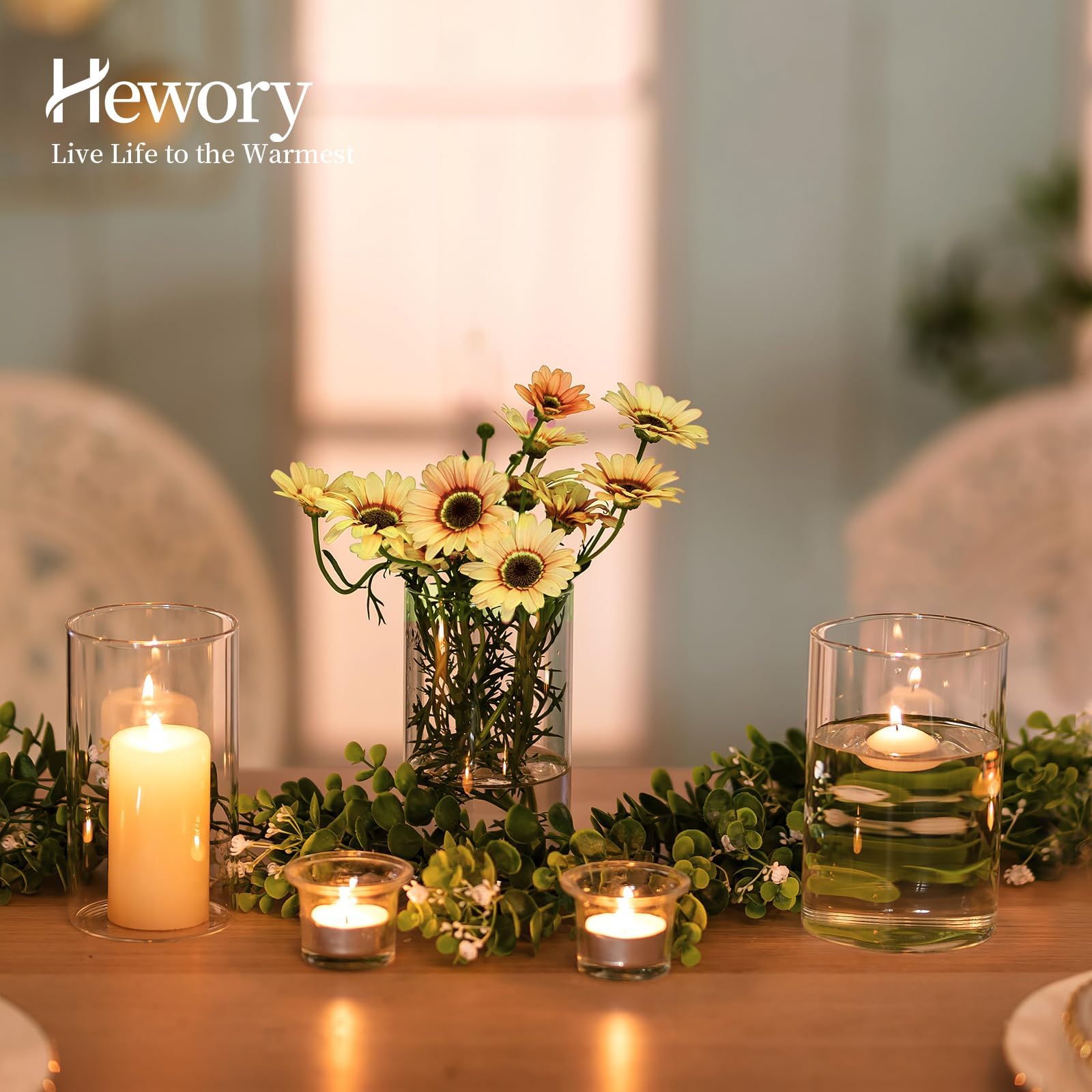 Hewory Portavelas de Vidrio Hurricane: 12 Piezas Portavelas de Vidrio para Velas Flotantes, Jarrón Cilíndrico de Vidrio para Centros de Mesa, Portavelas de Pilar Transparente para Sala, 15 Cm de Alto