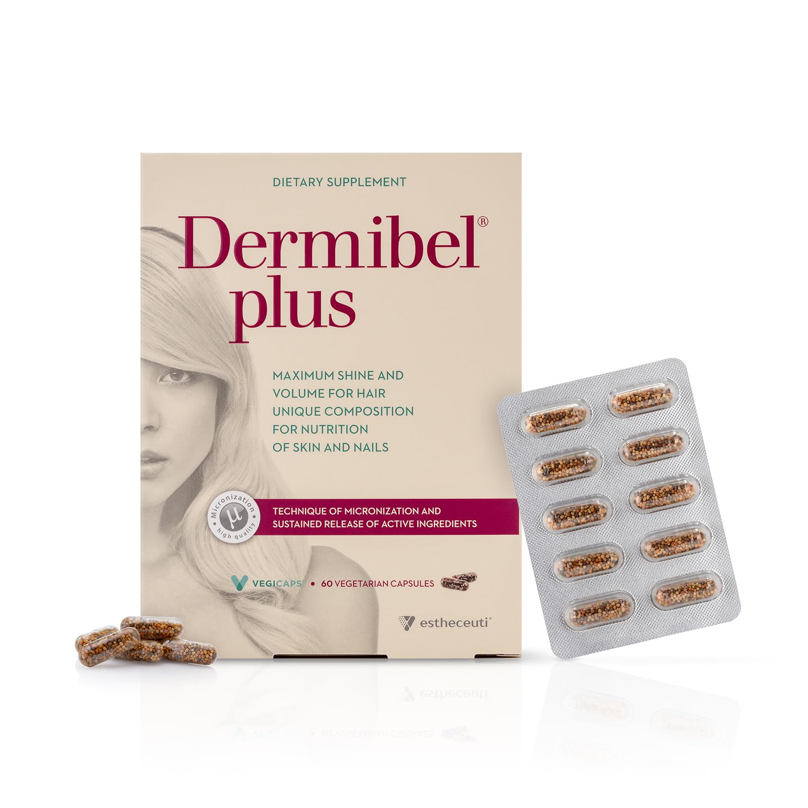 Dermibel Plus Vegetable Capsules 60's - Daily Beauty & Wellness Supplement in Easy-to-Take Veg Caps, 2-Month Supply for Skin, Hair & Nail Care Routine
