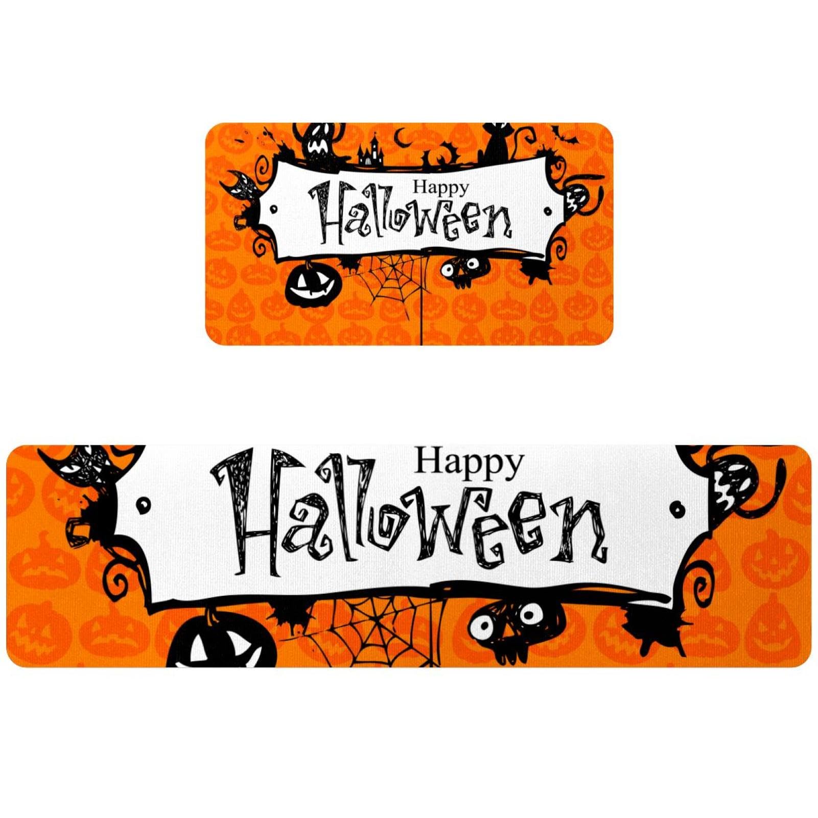 Alfombrillas de cocina de Halloween antideslizantes, juego de 2 alfombras lavables con calabazas