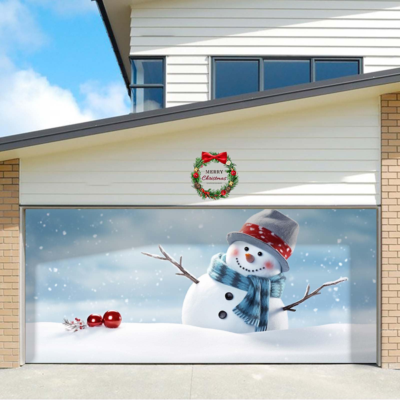 Cartel de graduación de Navidad, decoración de puerta de garaje, pancarta de Navidad, cubierta mural, 7 x 16 pies, letrero grande de muñeco de nieve para fiestas de vacaciones