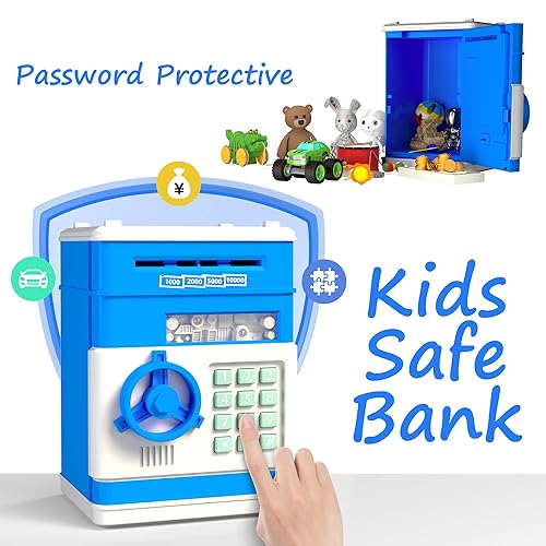 Miniatura 8 de JUNEU Hucha para niños, juguetes para niños de 3, 4, 5, 6, 7, 8 años, alcancía electrónica para ahorrar dinero para niños, mini alcancía estilo