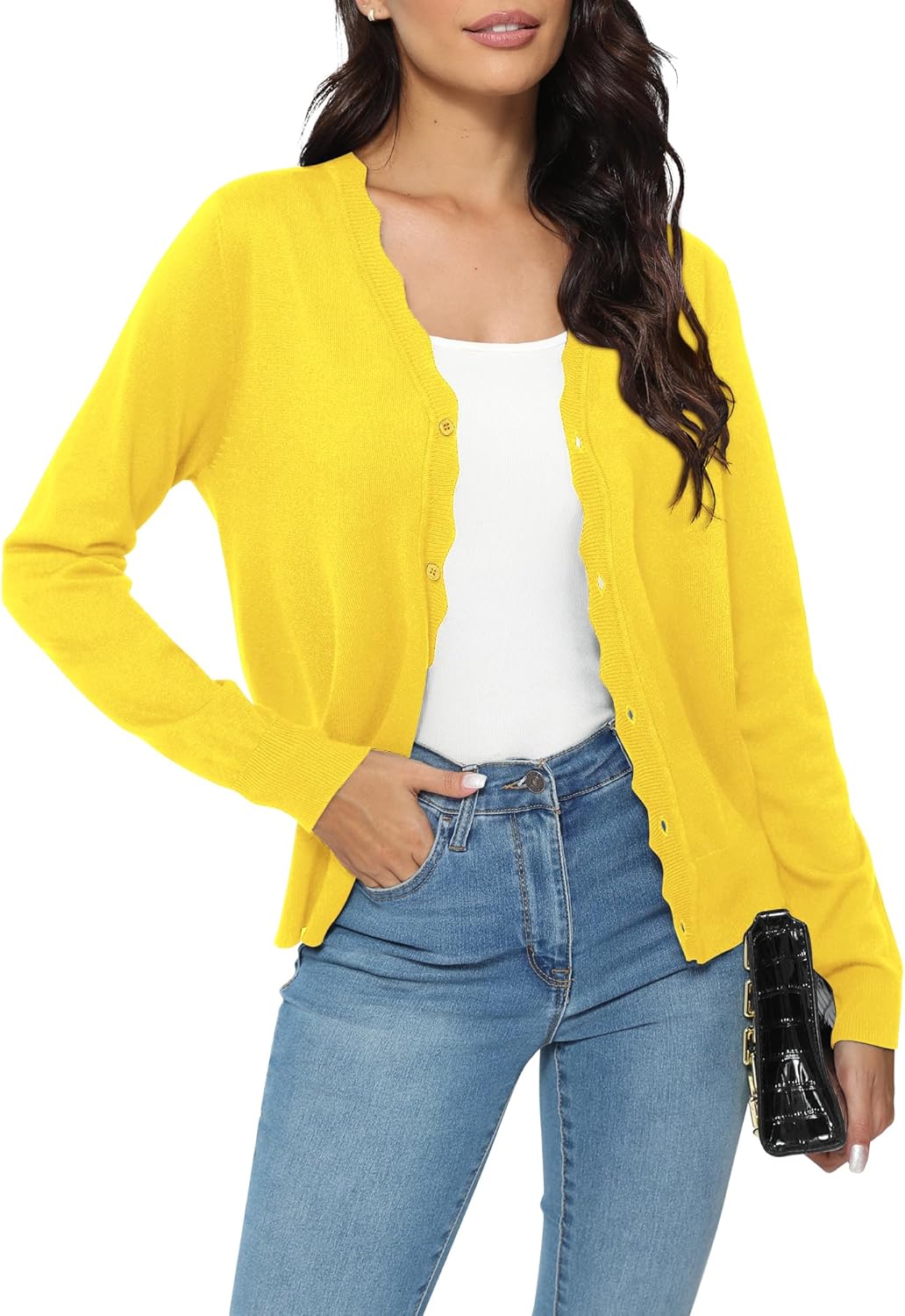 Urban CoCo Women's Long Sleeve Open Front Cardigan Sweaters Lightweight V-Neck Button Down Knit Sweater - Image 4