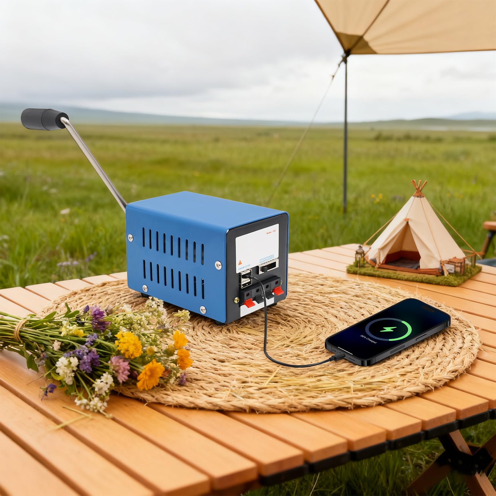 Generator korby ręcznej 20 W z bezpośrednim wyjściem, przenośny generator prądu awaryjnego na kemping i do aktywności na świeżym powietrzu, ręczne zasilanie do telefonu komórkowego, radia i