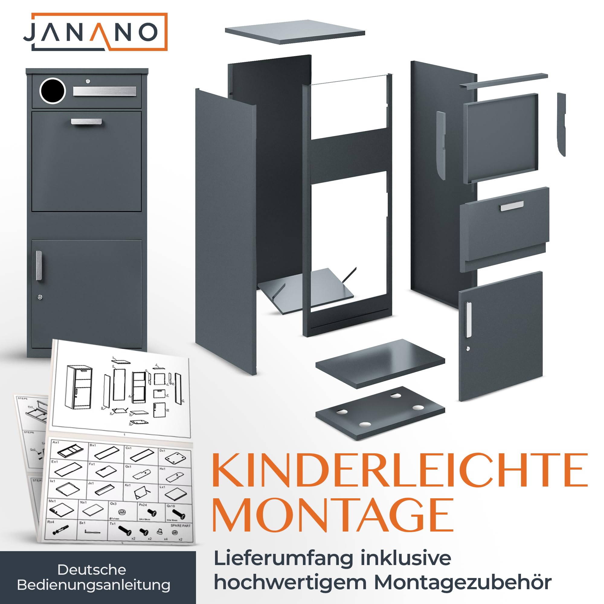 Paketbox mit Zeitungsfach - Paketbriefkasten Witterungsbeständig, Briefkasten mit Paketfach Anthrazit, Paketkasten, Diebstahlschutz, Paketbox draussen groß XXL Montageanleitung