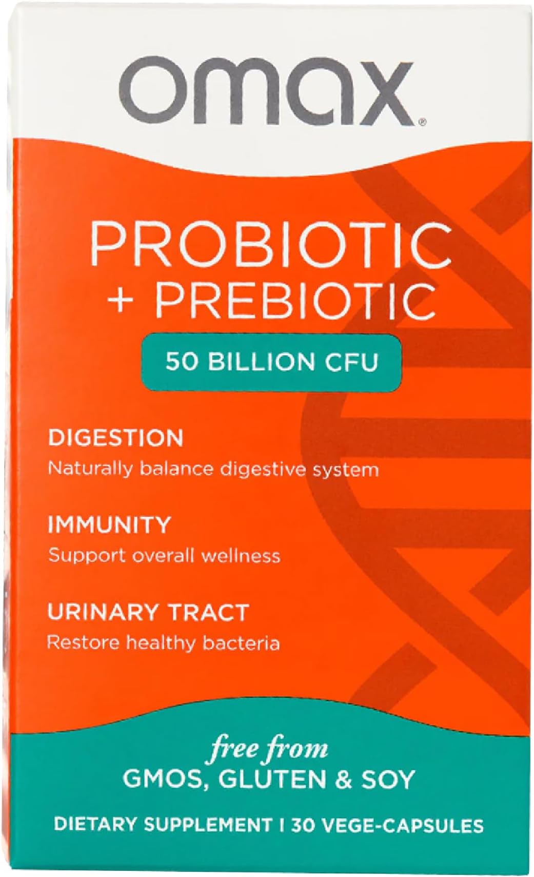 Omax3 Prebiotic & Probiotic 50 Billion CFU + Chicory Inulin, 10 Strains, Reduce Bloating, Digestion, SIBO, Leaky Gut, l pH, Acidophilus, Vegan, Dairy Free, Gluten Free, Blister Packaged