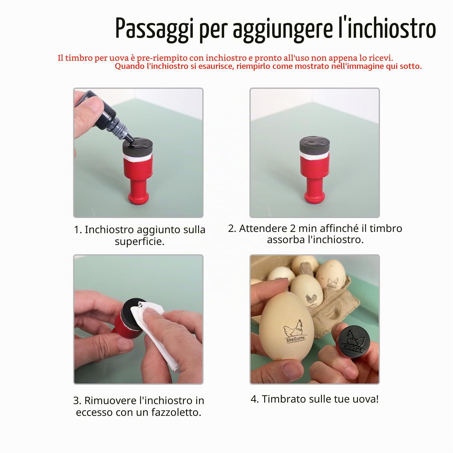 Timbro per Uova Pre-encremato Autocremante su Misura, Inchiostro a Secco Rapido per 100-150 Uova