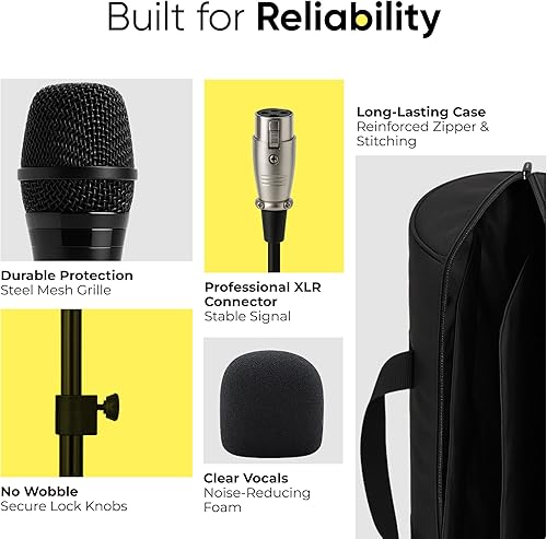 Miniatura 4 de Bowens Micrófono XLR profesional con soporte de micrófono ajustable (18-70 pulgadas) y cable de micrófono, micrófono dinámico de karaoke para