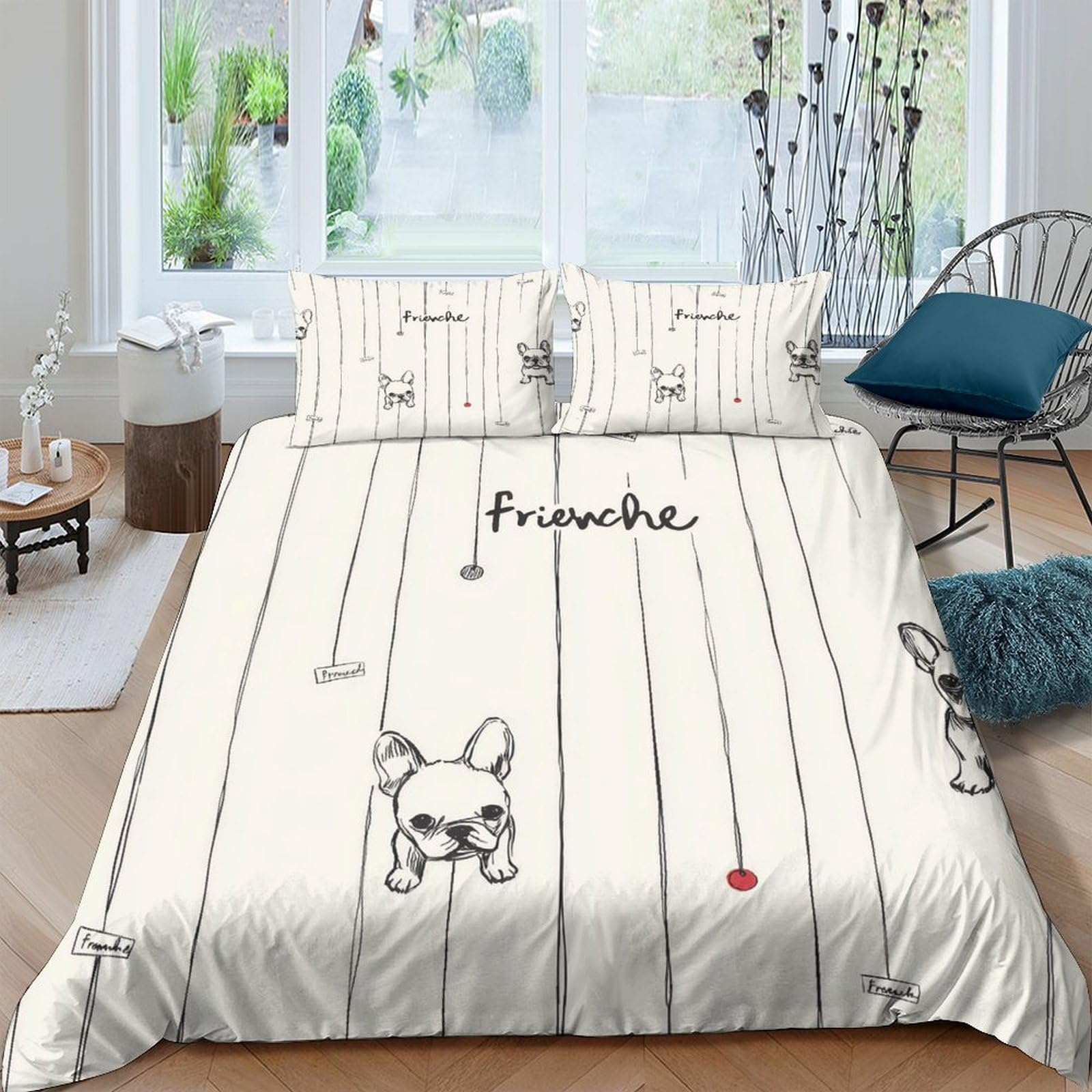 Ctjqhvkz Style-1 3D Printed French Bulldog Fitted Sheet Microfiber Cartoon Dog Bed Cover For Bedroom Dorm Decor Easy Care Single（135X200cm）