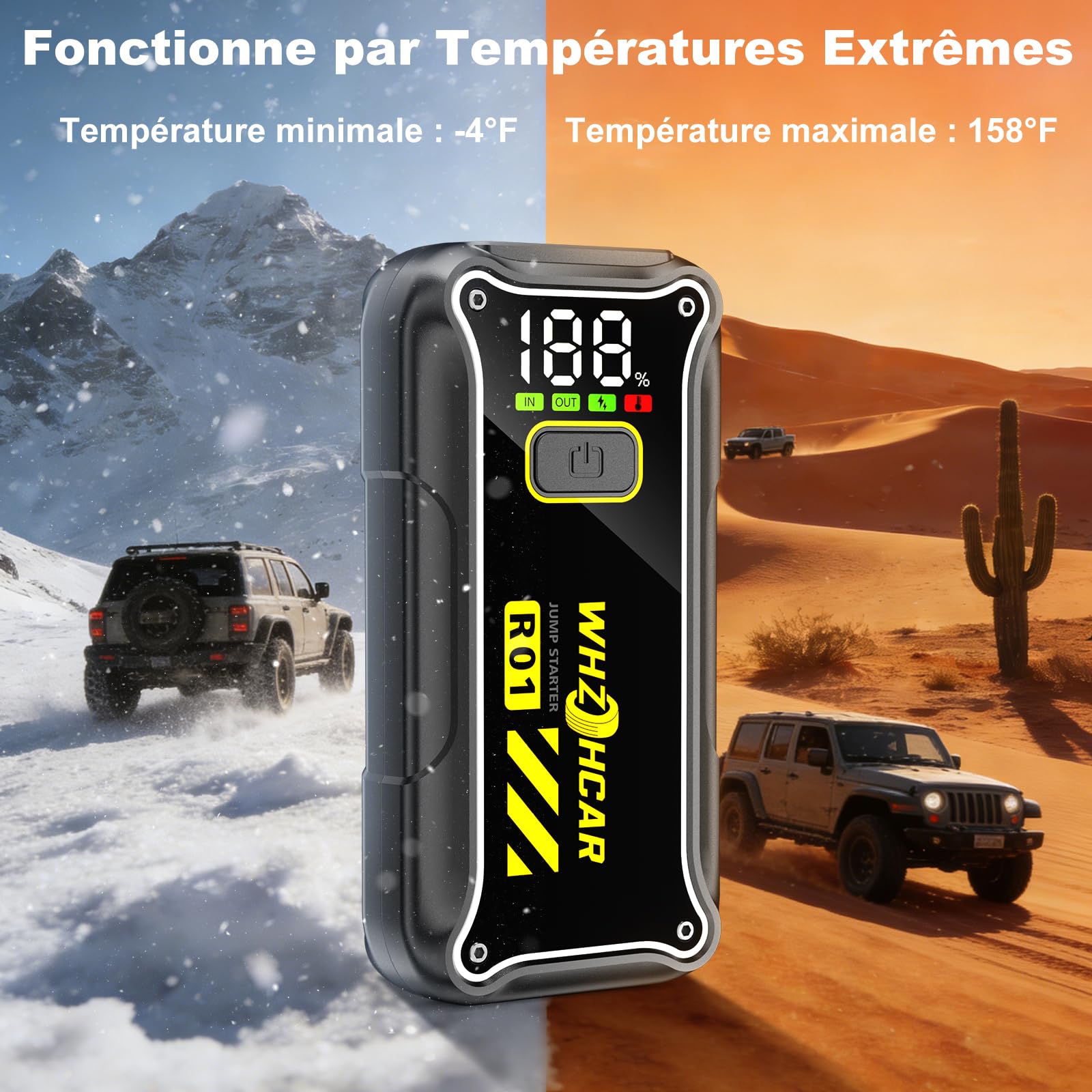 Booster Batterie Voiture 7000A Démarreur de Voiture 12V Démarreur de Batterie (Jusqu’à 10L Essence & 8L Diesel) Portable Jump Starter Moto Camion avec LED de Secours, Pinces de Sûreté Intelligentes