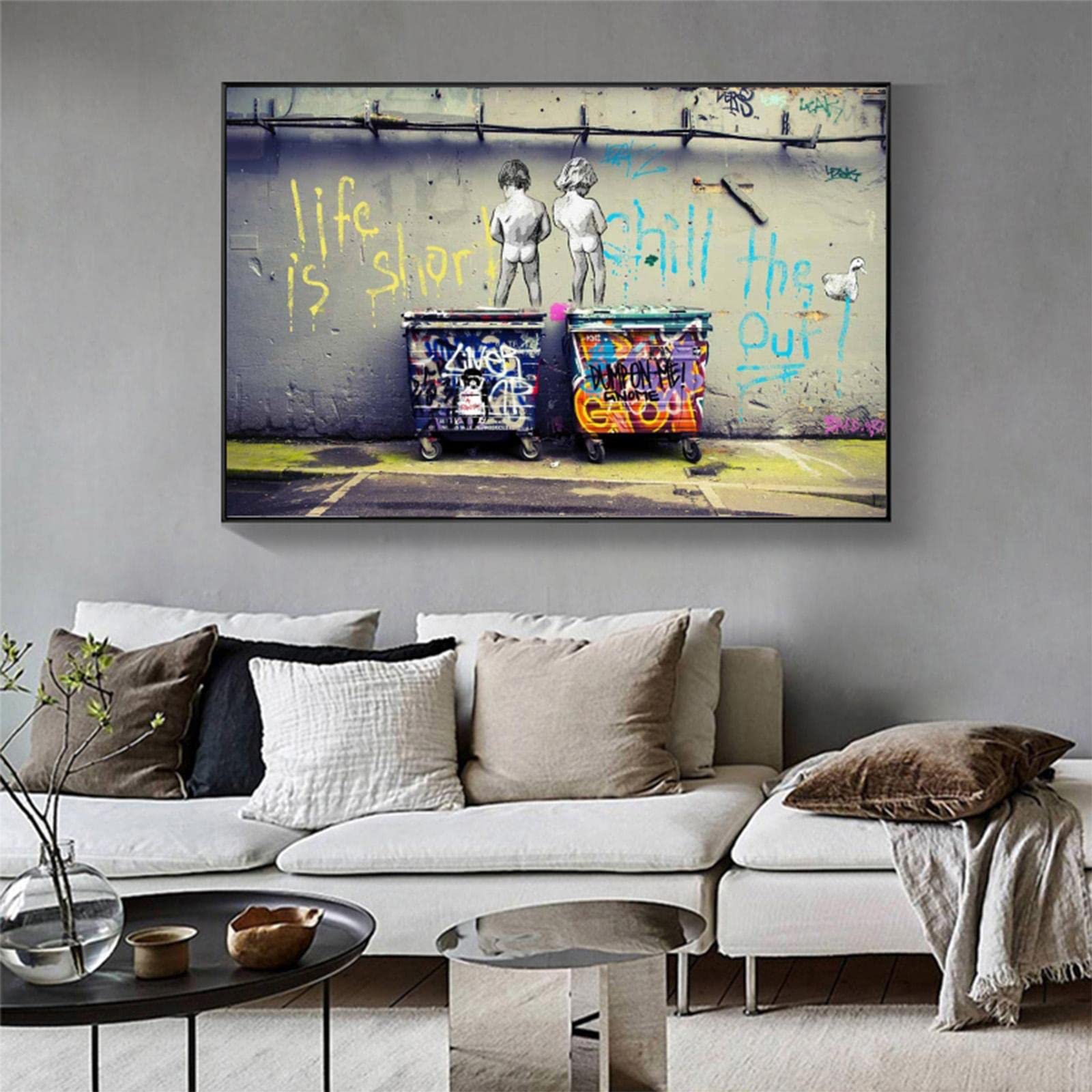 Chenbing Art Kunstdruck Banksy Wandbild XXL Leinwand-Bild Graffiti Street Art Print Modern Bild für Wohnzimmer Büro fertig Home Wanddekoration zum Aufhängen Mit Rahmen（70×120cm）27.6×47.2 Zoll