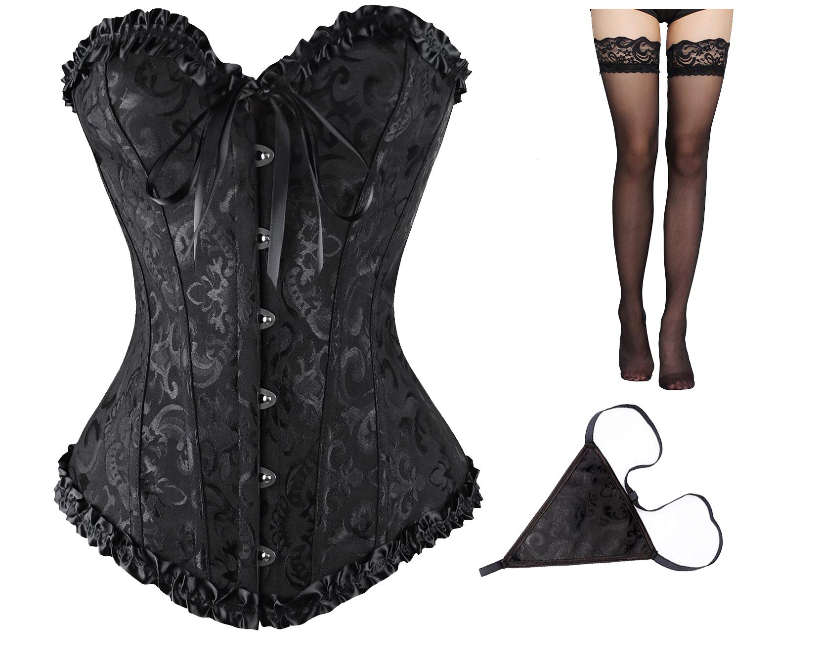 DreamburnBustiers Corsets Bridal Lingerie Lace up Satin Boned Corset Women's Gothic Corsets Cinchers Overbust Bodysuit