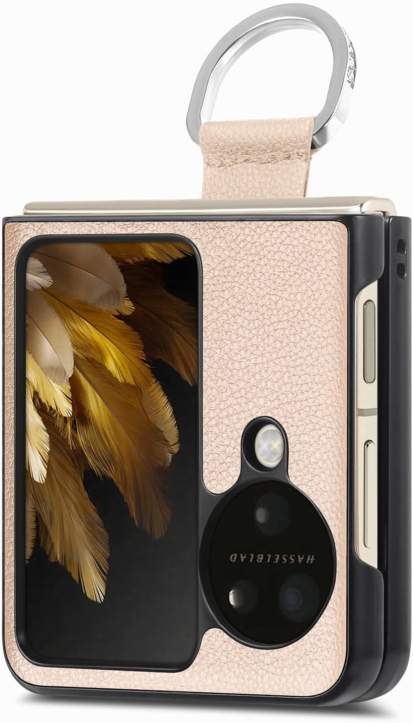 Oppo Find N3 Flip Case Cover with Ring Holder, PU Leather + Hard PC Cover Slim Thin Shockproof Protector Non- Slip Durable Matte Phone Cases for Oppo Find N3 Flip (Gray)