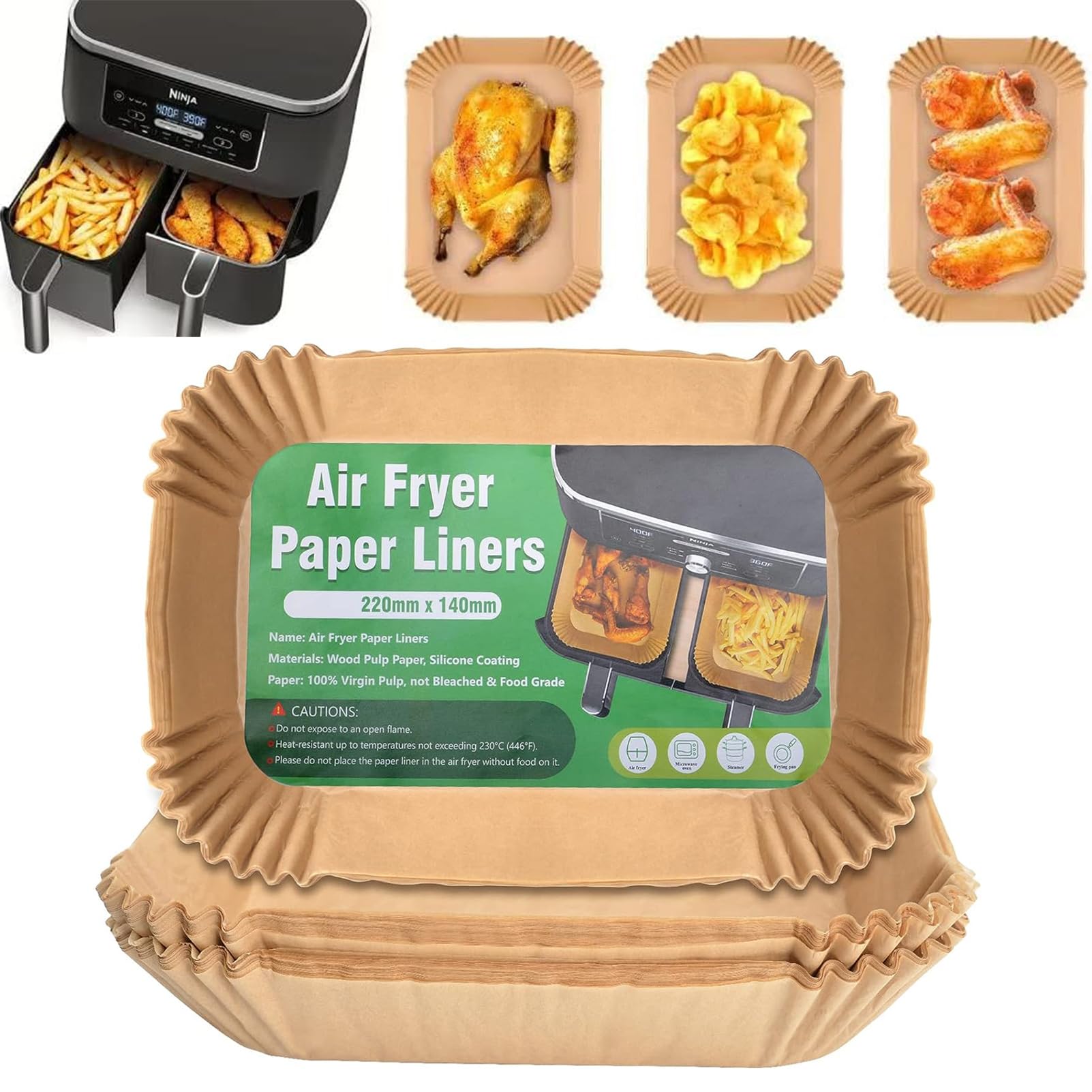 Papier Sulfurisé Pour Friteuse à Air Chaud - Lot De 150 Feuilles 22x14 Cm - Compatible Ninja AF300EU/AF400EU - Résiste à 220°C