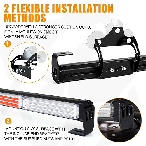 Miniatura 3 de Xprite Barra de Luz Estroboscópica LED COB de 35" Asesora de Tráfico de Emergencia, con Caja de Control Interior del Parabrisas Advertencia de