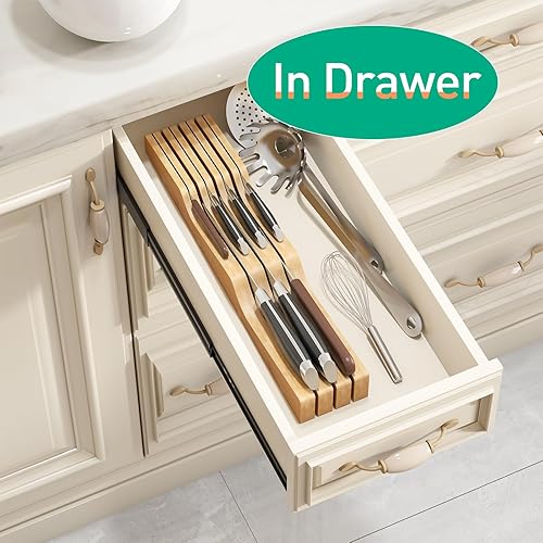 Miniatura 3 de Organizador de cajones de cuchillos, soporte para cuchillos de madera de bambú, bloque de cuchillos apto para 7 cuchillos
