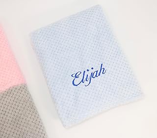 Personalised Soft Waffle Fleece Baby Blanket for Newborn Girls Boys Embroidered Name Newborn Blanket 75cm x 100cm 7 Colours