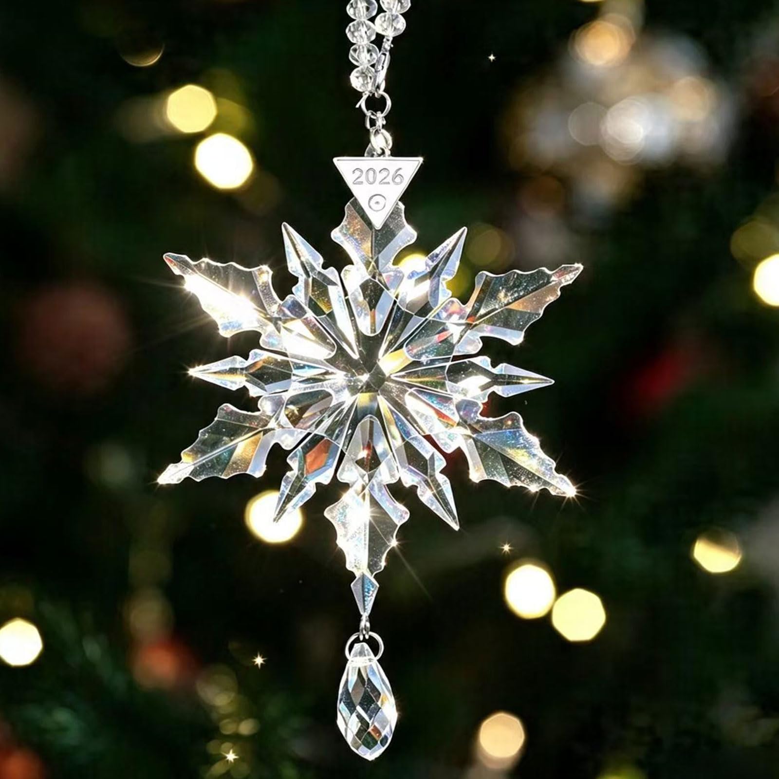 2025 jährliche Weihnachtsschmuck Kristall Schneeflocke Stern – Weihnachtsbaumschmuck Anhänger Sonnenfänger Home Hanging Decor (2025 weißer Kristall, 3 Ebenen)