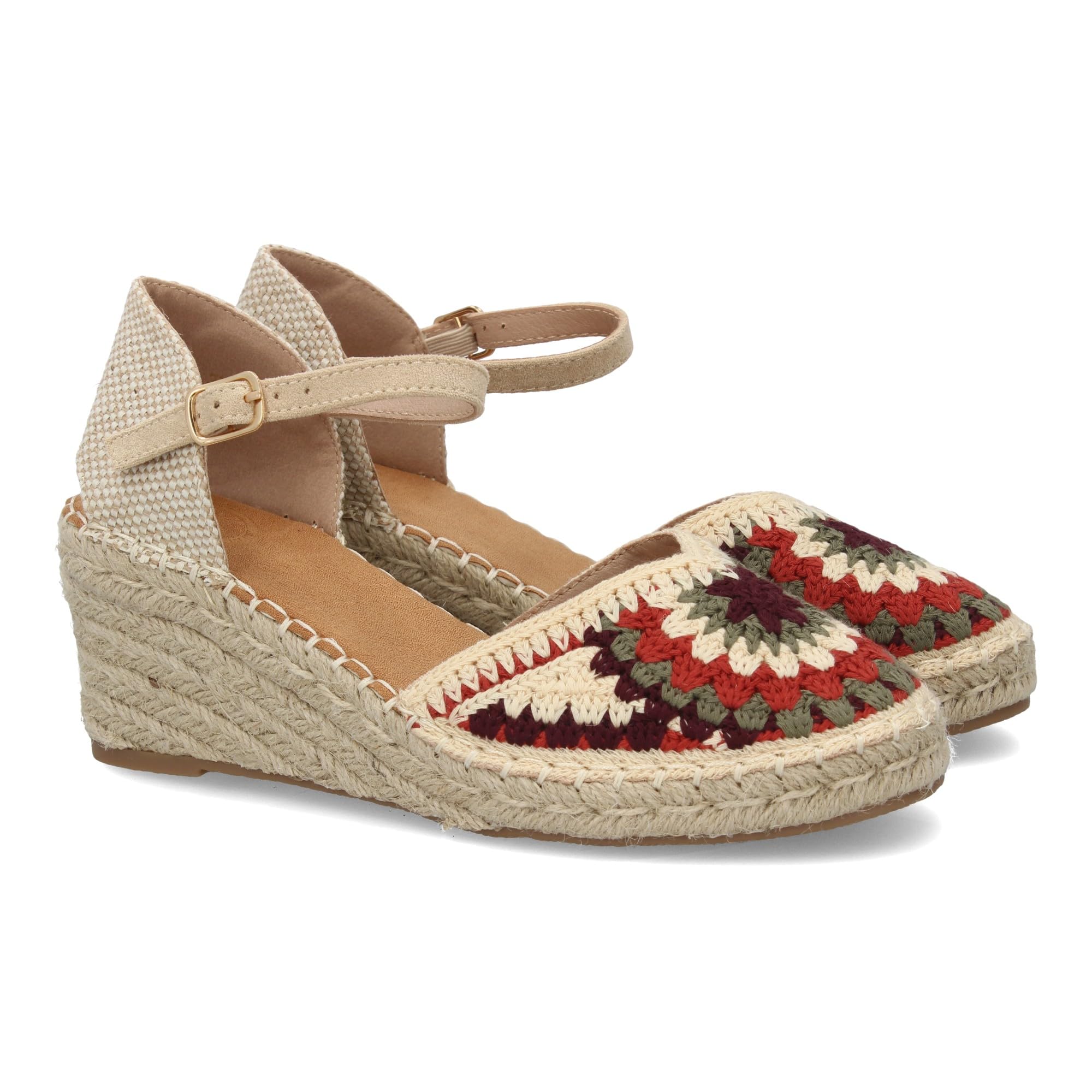 shoes&blues.es Alpargata de Cuna de Yute para Mujer, Empeine con Diseno Trenzado. Cierre Ajustable de Hebilla en el Tobillo, Suela Acolchada, Ligera y Comoda, Ideal Verano.