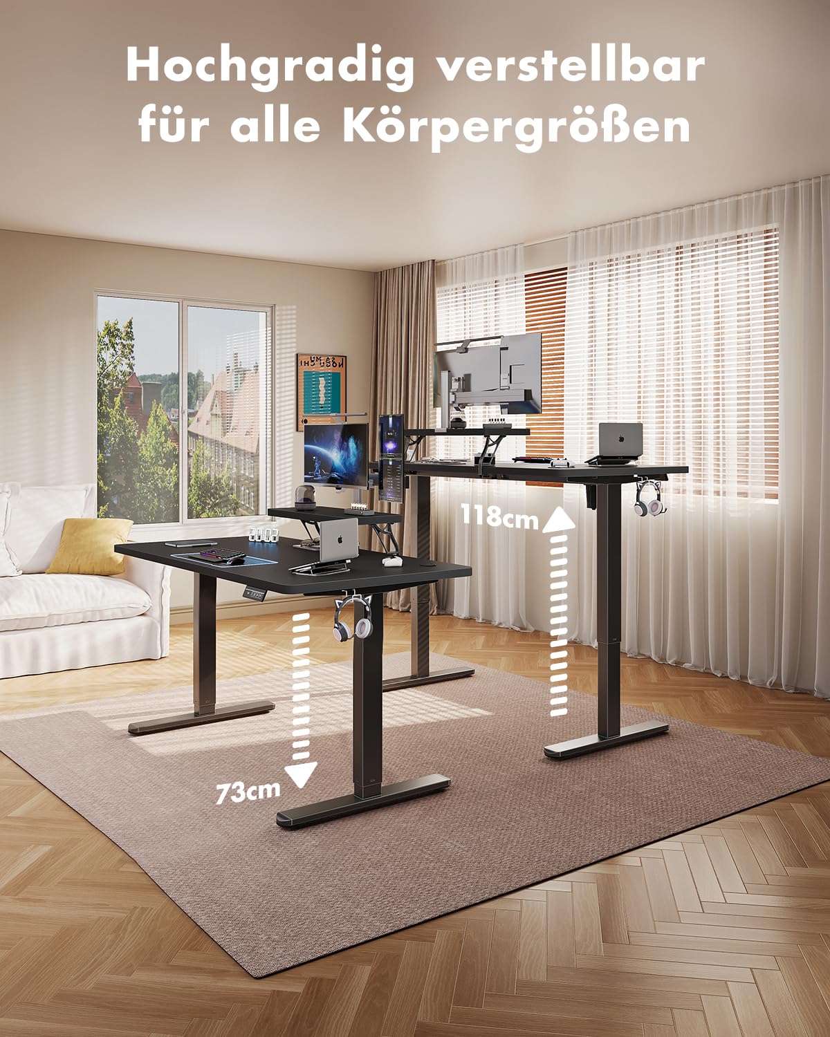 Airfish Höhenverstellbarer Schreibtisch 160 x 70cm mit Monitorständer | Schreibtisch Elektrisch mit LED Beleuchtung,Computertisch für Home Office und Gaming,Schwarz