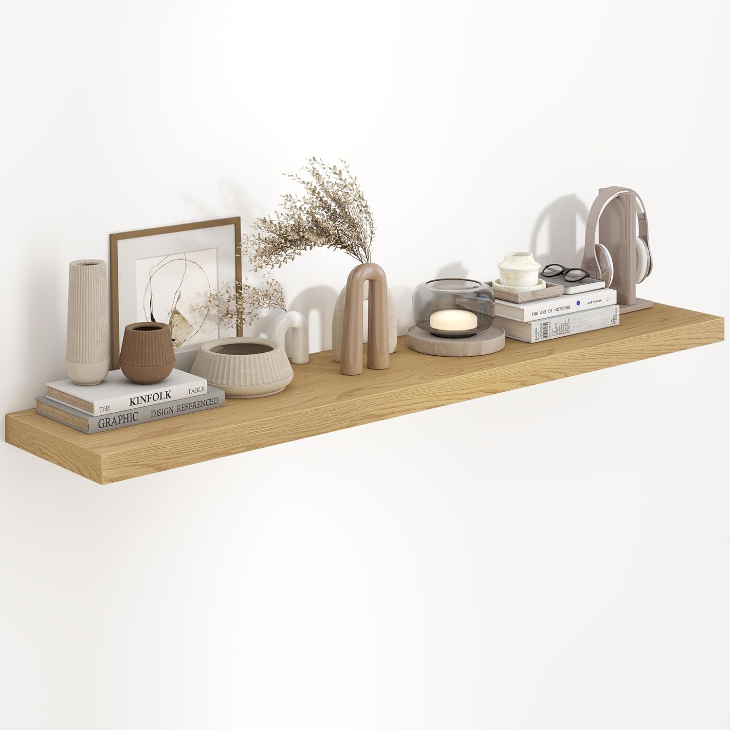 55"W x 9.3"D Floating Shelves for Wall, Wall Mounted Bathroom Shelves 1 Pack Deep Floating Shelf for Bedroom Kitchen Living Room, Rustic Wooden Wall Shelf with Invisible Bracket for Books Decor