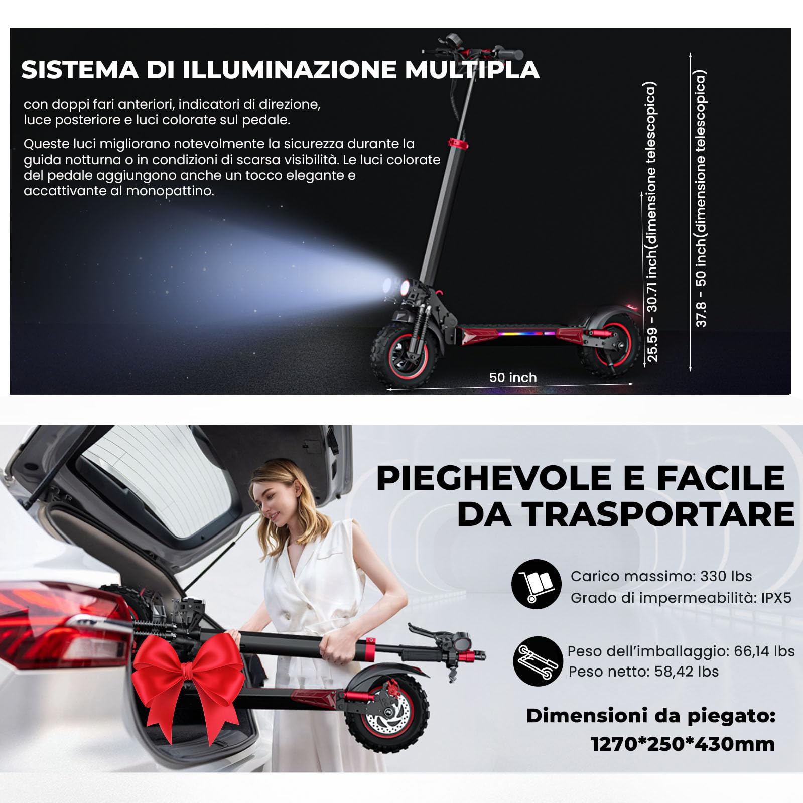 11 Pollici Monopattino Elettrico Adulto - Monopattino elettrico Pieghevole,45-55KM di Autonomia, Batteria 48V 18Ah,Monopattino Elettrico Tutto Terreno con Doppia Sospensione,Carico Massimo 150KG