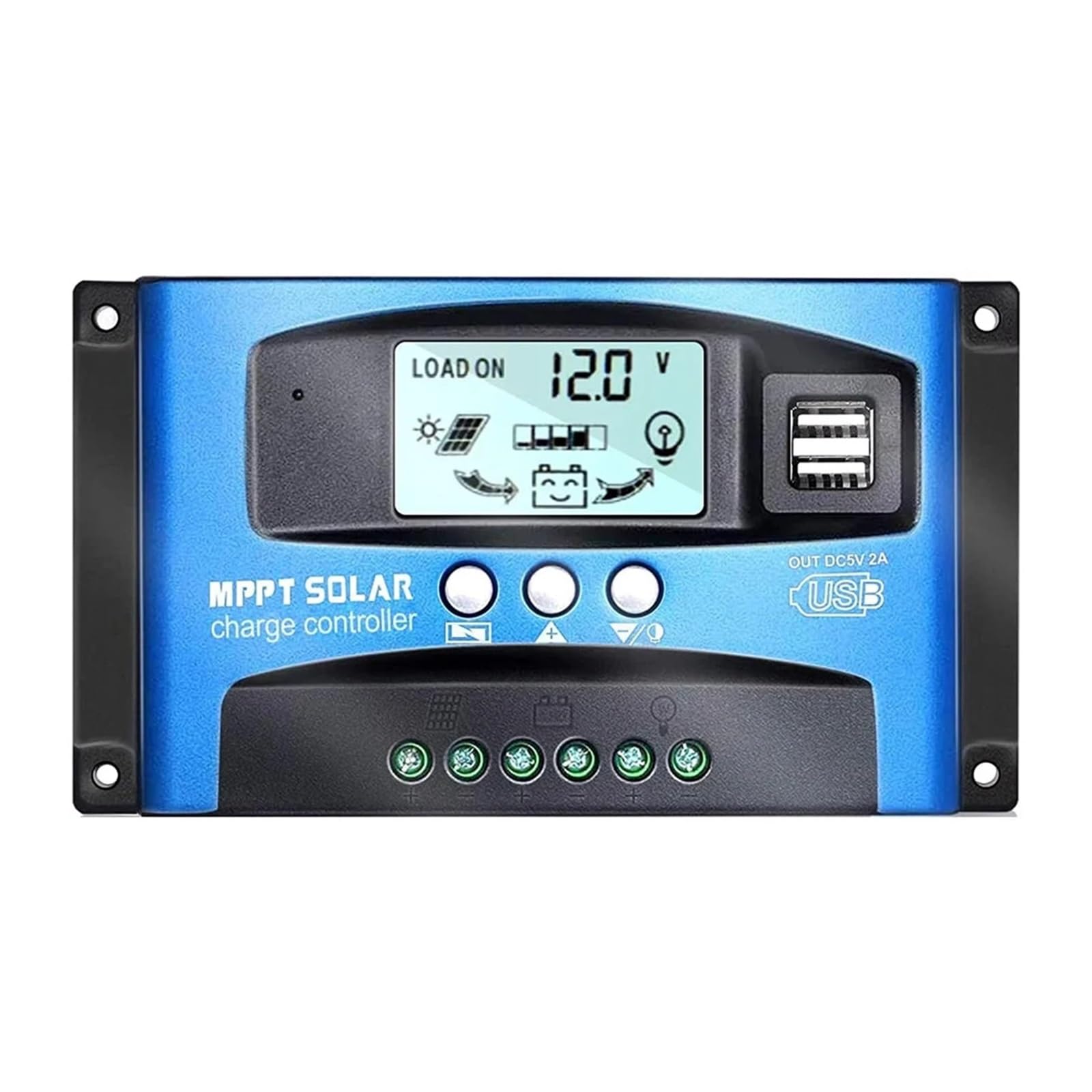 Regolatore di Carica Solare MPPT 100A 60A 40A Display LCD Doppio USB | Regolatore di carica del pannello a celle solari 12V 24V con carico(100A)
