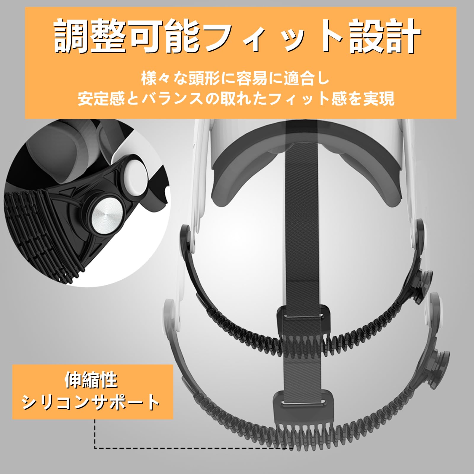 LICHIFIT for Meta Quest 2 ヘッドストラップ ヘッドバンド 重量軽減 寝ながら 圧力分散 シリコンゴム ソフトヘッドストラップ コンフォート 互換品 VRハードウェア アクセサリー (ブラック) - 3