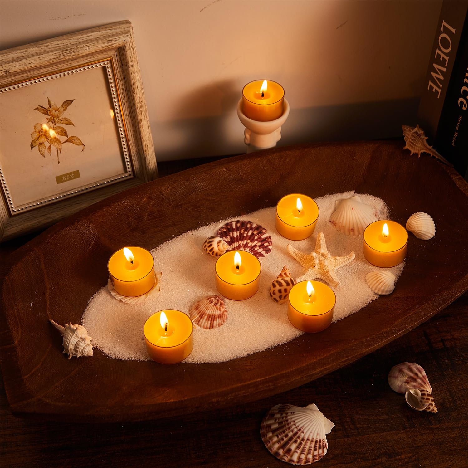 Ashlux Velas de Cera de Abeja Amarillas, 6 Horas – 48 Unidades | Vaso Acrílico Transparente. Ideales para Fiesta, Boda y Hogar – Cera de Abeja Natural