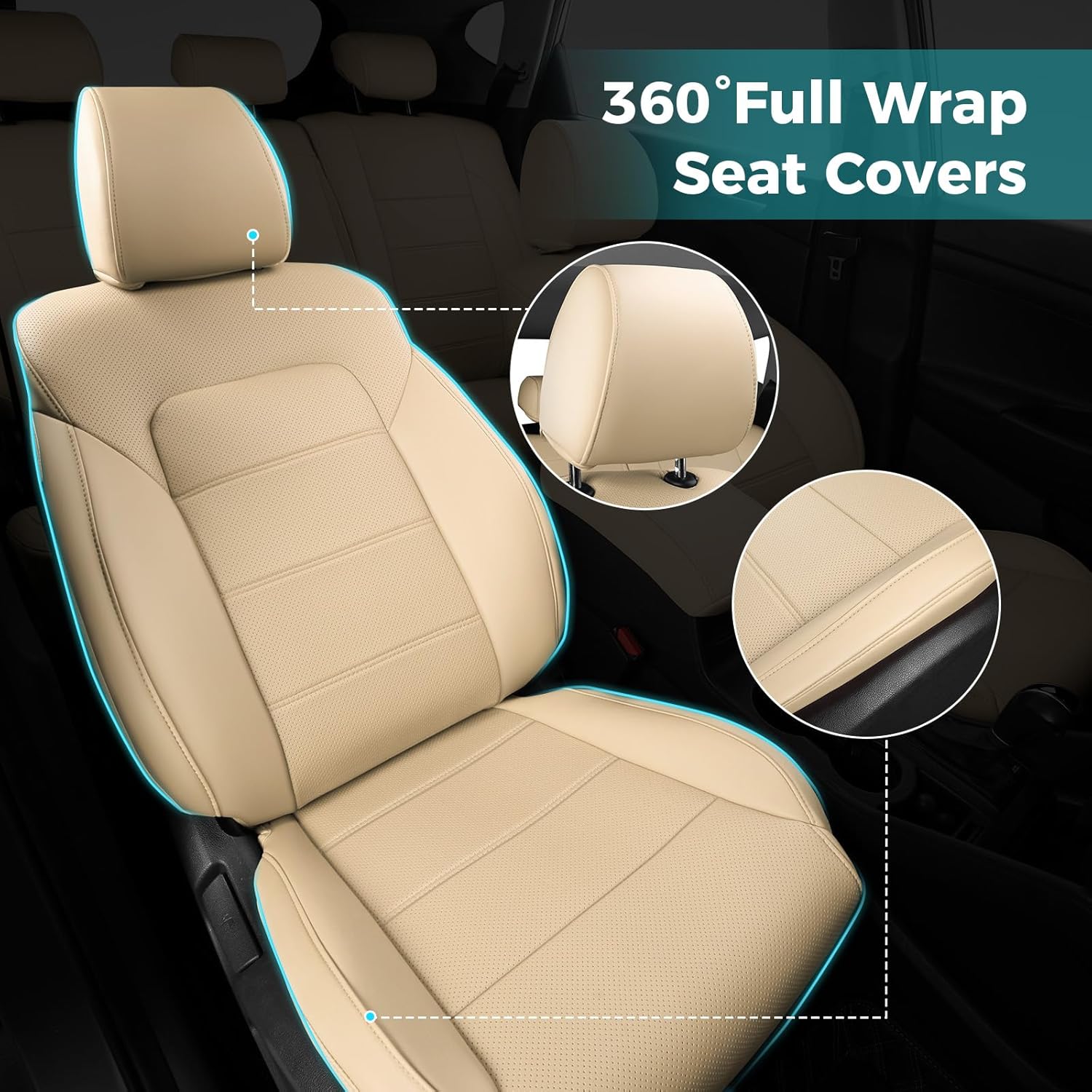 Custom Fit Tucson Car Seat Covers for 2019 2020 2021 Hyundai Tucson SE/SEL/Limited/Value/Ultimate/Sport, Waterproof Durable Faux Leather seat Protectors (Full Set, Beige)