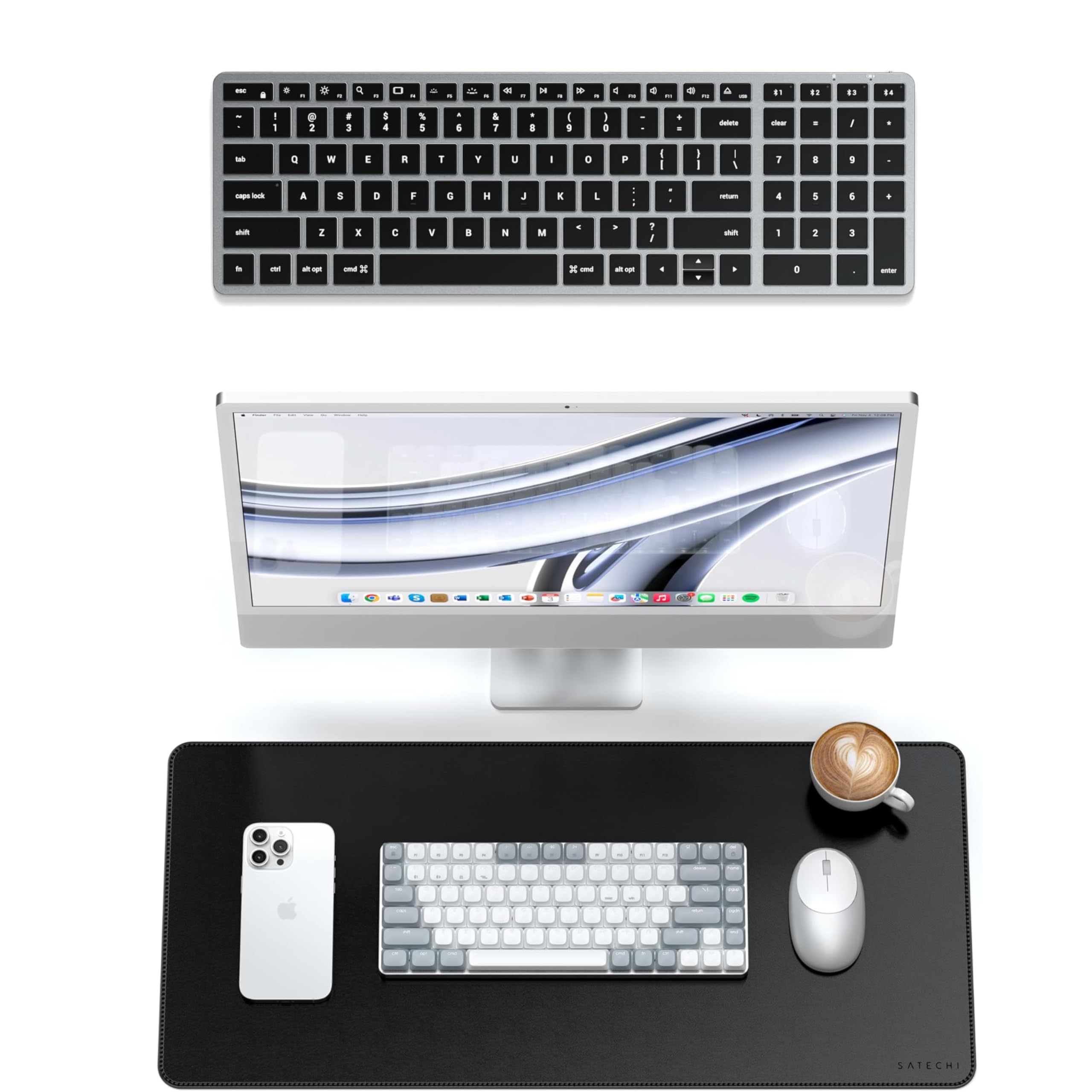 Satechi Schreibtischunterlage PU und Slim X2 Bluetooth Tastatur US QWERTY Bundle
