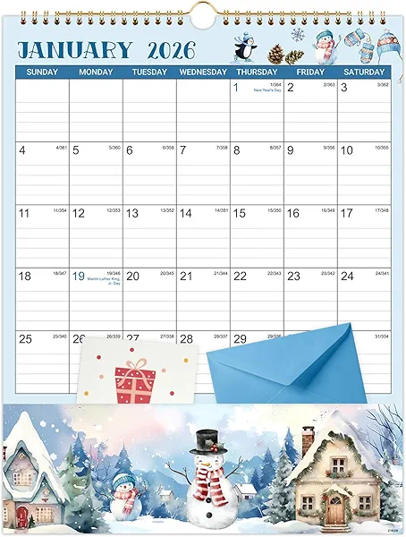 2026 Wall Calendar - 11.4" x 14.5", 12 Months from Jan. 2026 - Dec. 2026, 2026 Wall Calendar with Pockets for Home & Office, Vertical Calendar with Hanging Loop
