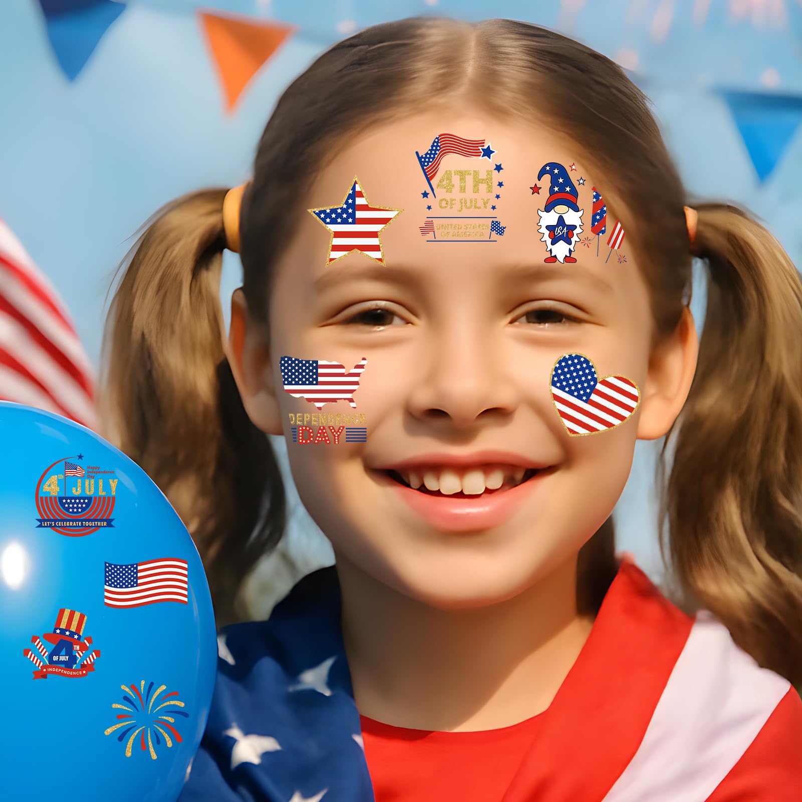 Lot de 180 tatouages temporaires du 4 juillet pour enfants – Drapeau américain patriotique rouge, blanc et bleu pour l'indépendance/commémoration/la fête du travail, accessoires de fête