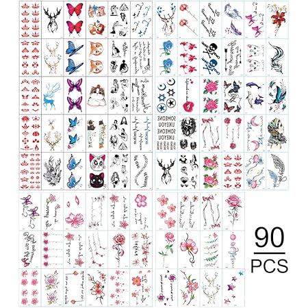 Amazon Co Jp Lattcure タトゥーシール 花 蝶 猫 魚 90枚セット ボディーシール 入れ墨 刺青シール 防水 子供 足 体 胸 腕 肩 背中に簡単貼る おしゃれ 可愛い 5 7 9 7ｃｍ 服 ファッション小物